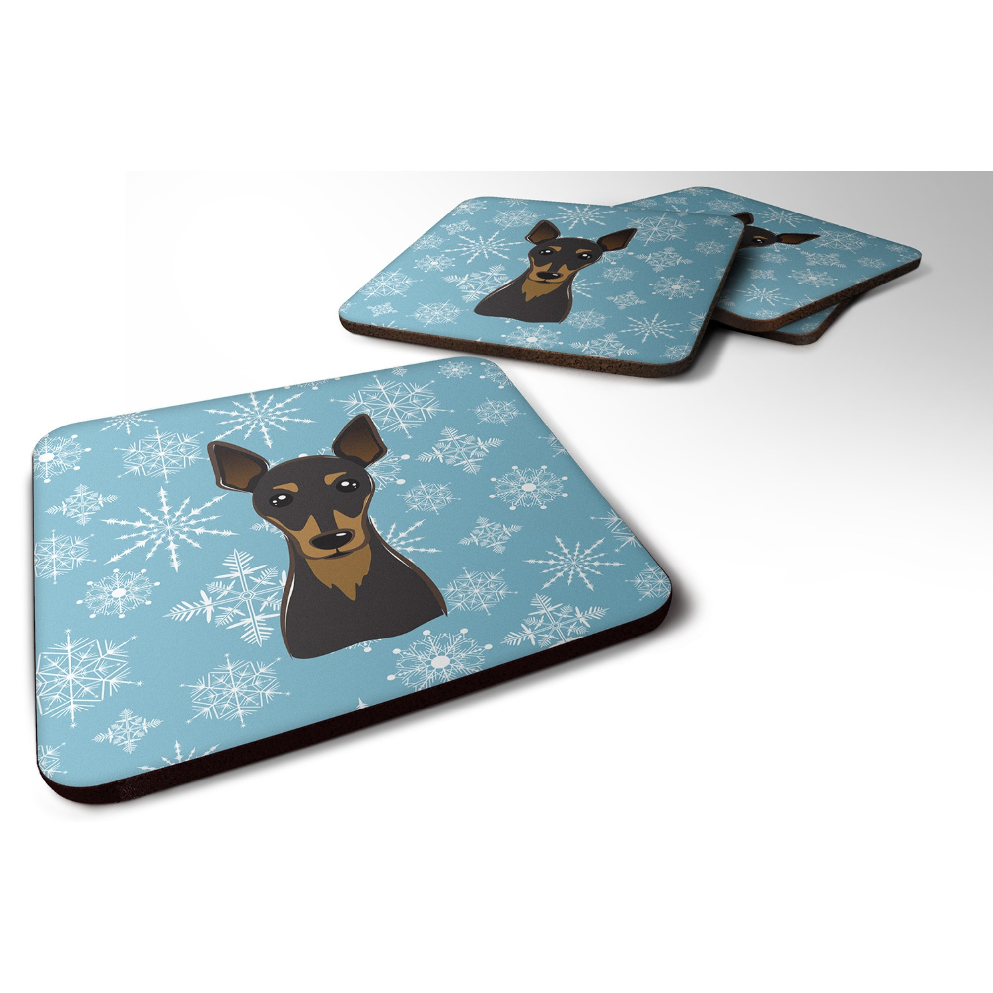 &quotCaroline's Treasures BB1674FC Snowflake Min Pin Foam Coasters (Set of 4), 3.5"", Multicolor"