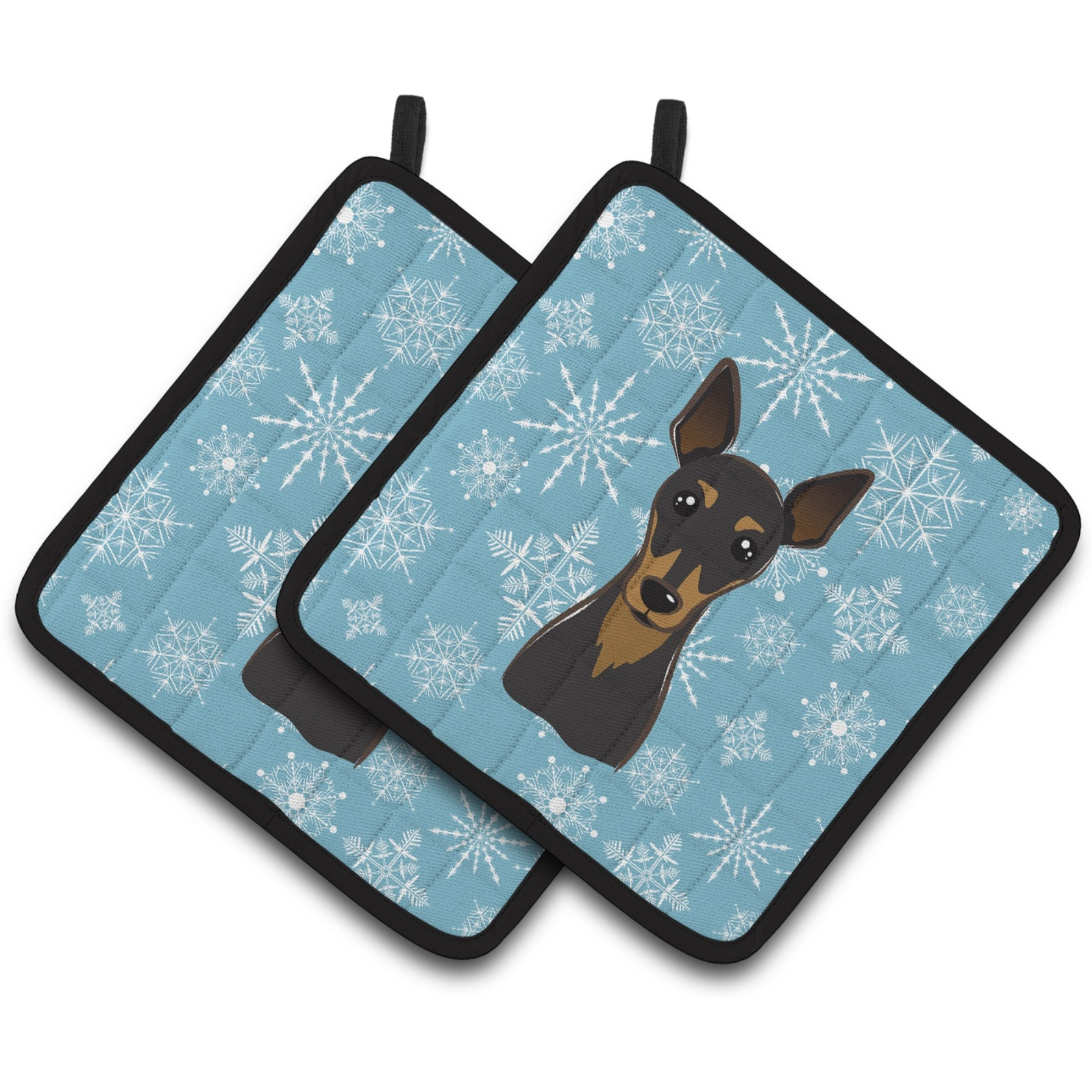 &quotCaroline's Treasures Snowflake Min Pin Pair of Pot Holders BB1674PTHD, 7.5HX7.5W, Multicolor"