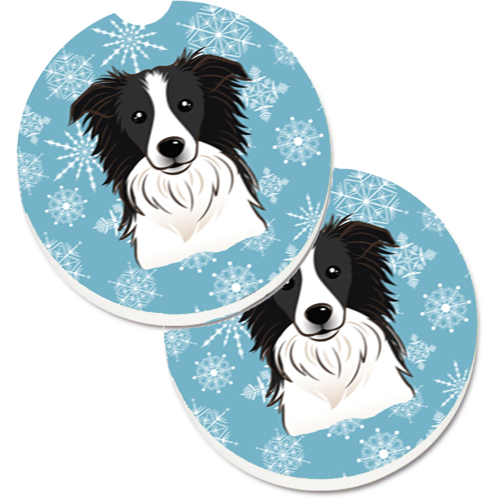 &quotCaroline's Treasures Snowflake Border Collie Set of 2 Cup Holder Car Coasters BB1675CARC, 2.56, Multicolor"