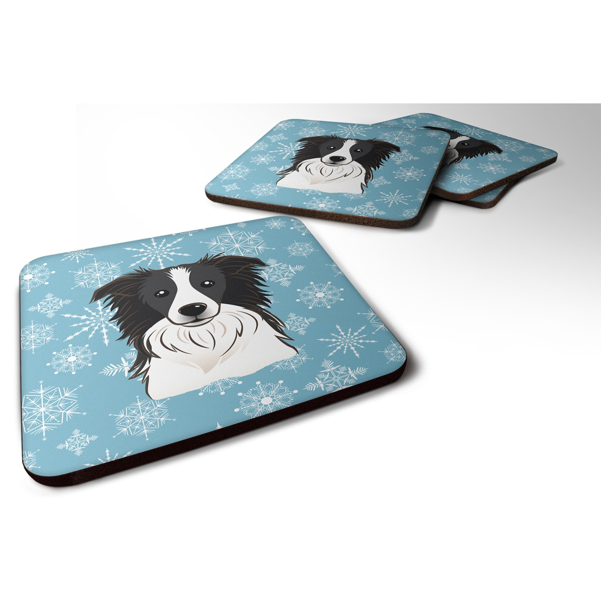 &quotCaroline's Treasures BB1675FC Snowflake Border Collie Foam Coasters (Set of 4), 3.5"", Multicolor"