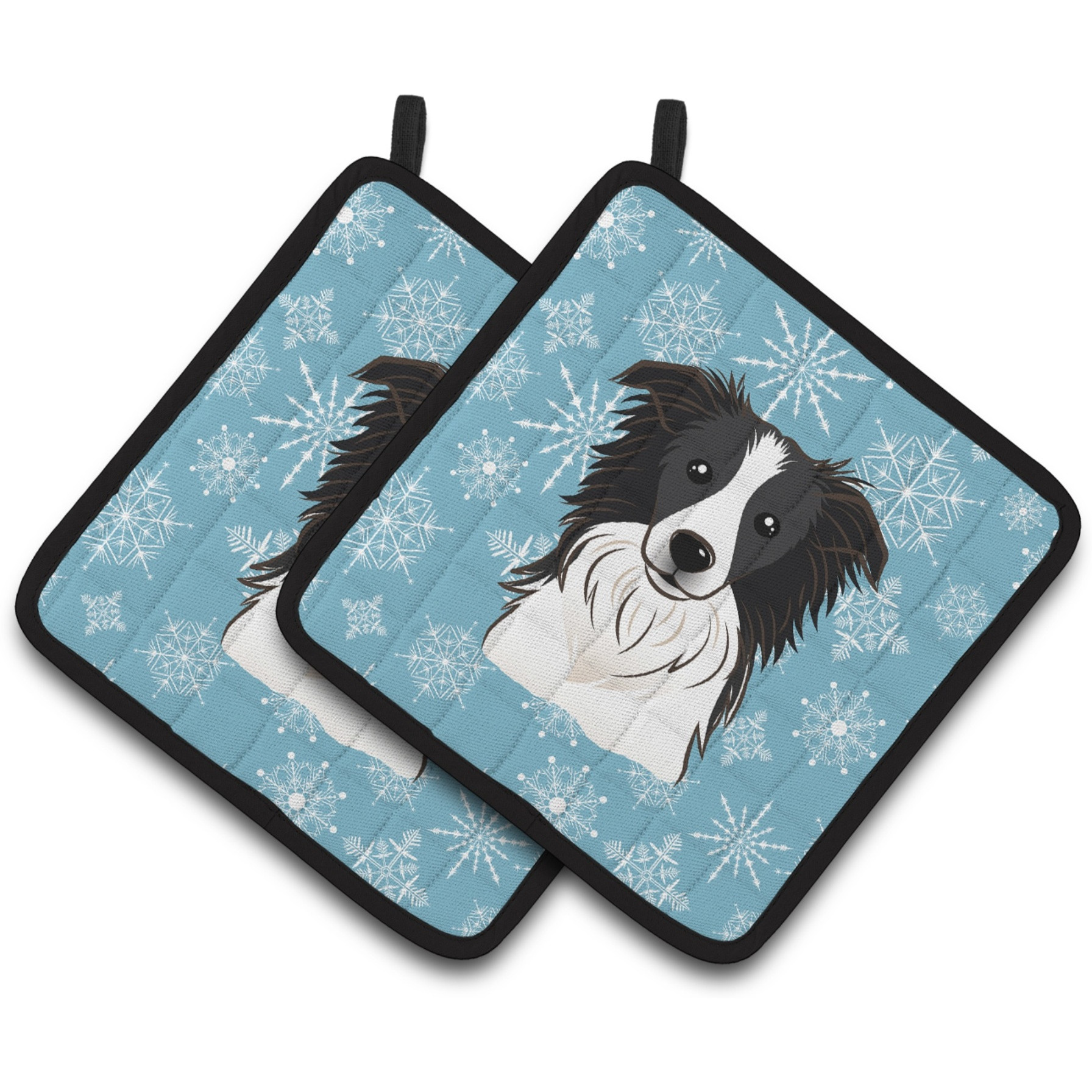 &quotCaroline's Treasures Snowflake Border Collie Pair of Pot Holders BB1675PTHD, 7.5HX7.5W, Multicolor"
