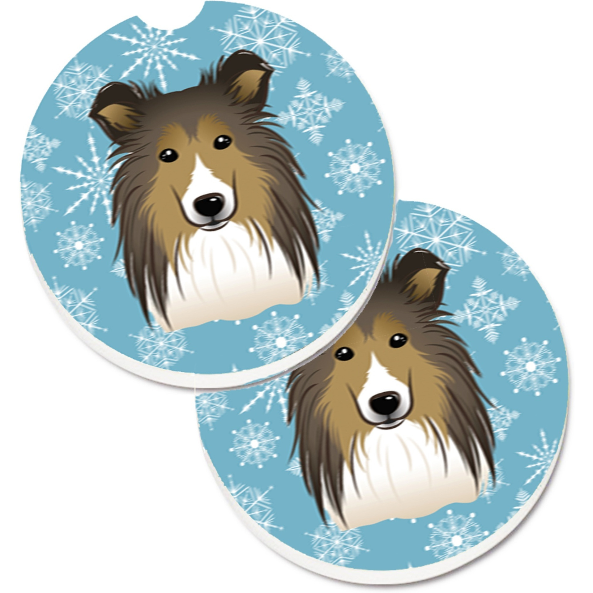 &quotCaroline's Treasures Snowflake Sheltie Set of 2 Cup Holder Car Coasters BB1676CARC, 2.56, Multicolor"
