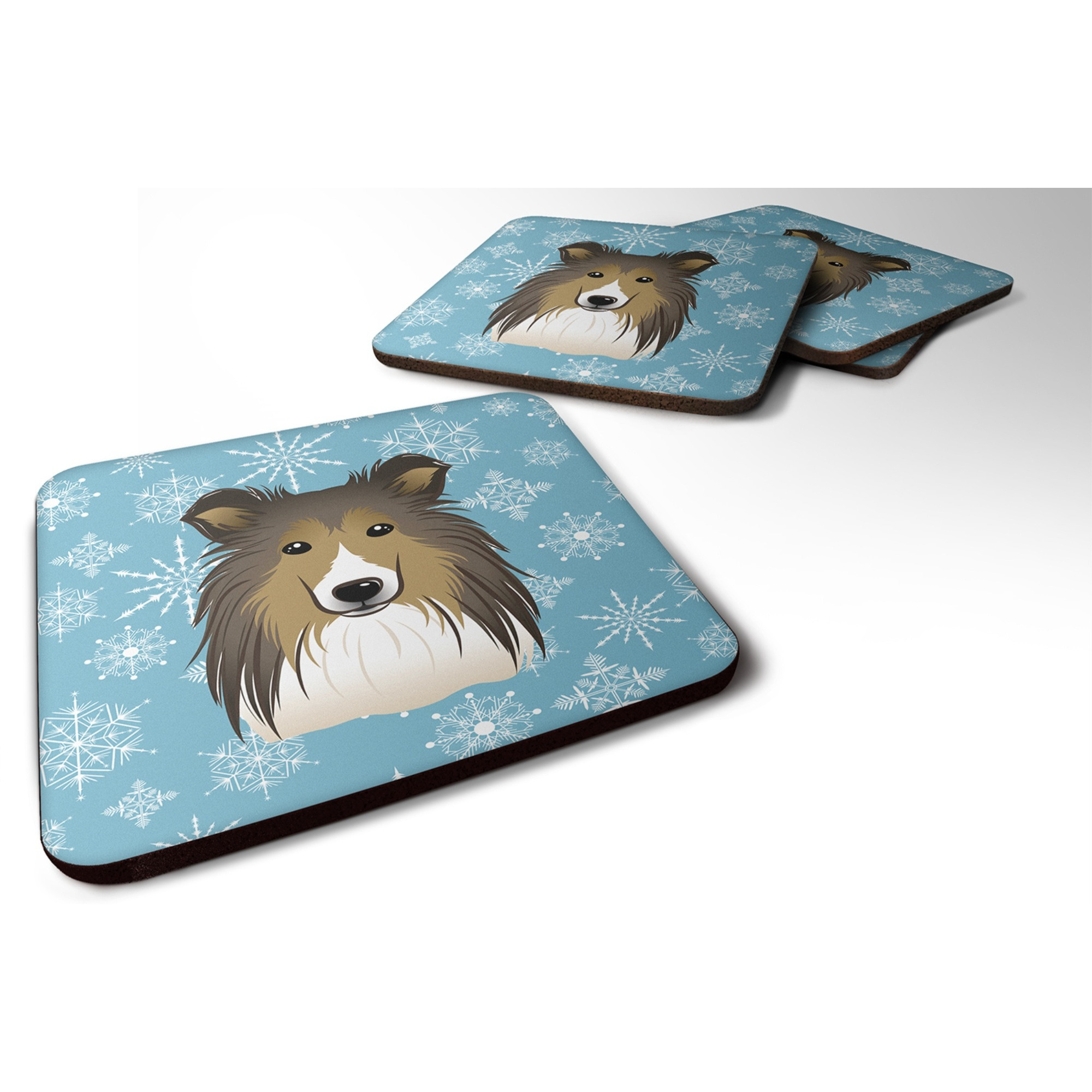 &quotCaroline's Treasures BB1676FC Snowflake Sheltie Foam Coasters (Set of 4), 3.5"", Multicolor"