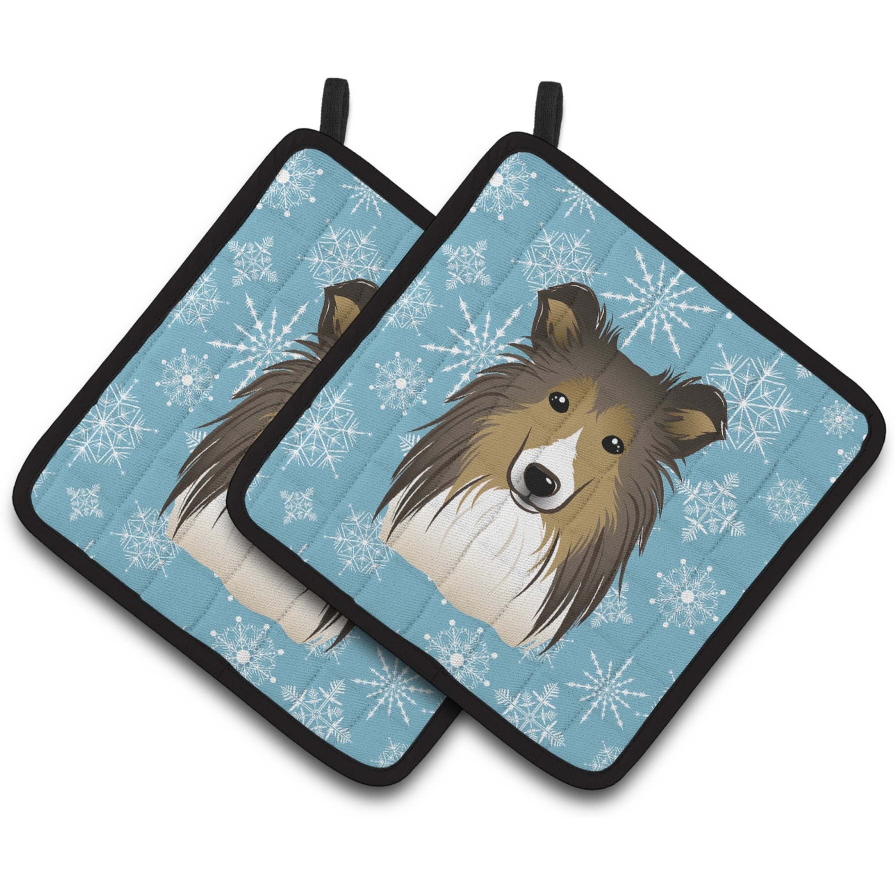 &quotCaroline's Treasures Snowflake Sheltie Pair of Pot Holders BB1676PTHD, 7.5HX7.5W, Multicolor"