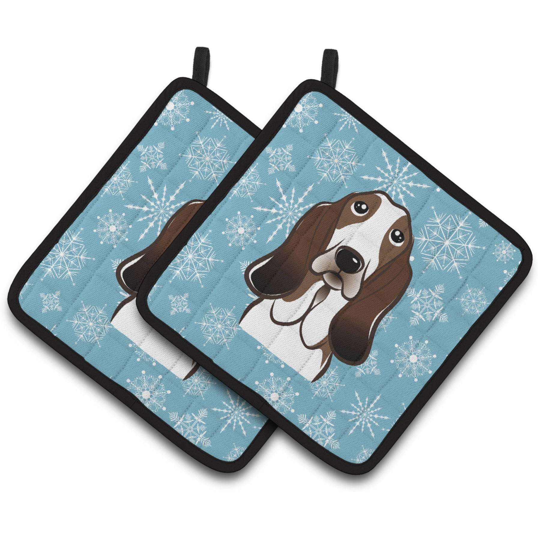 &quotCaroline's Treasures Snowflake Basset Hound Pair of Pot Holders BB1677PTHD, 7.5HX7.5W, Multicolor"