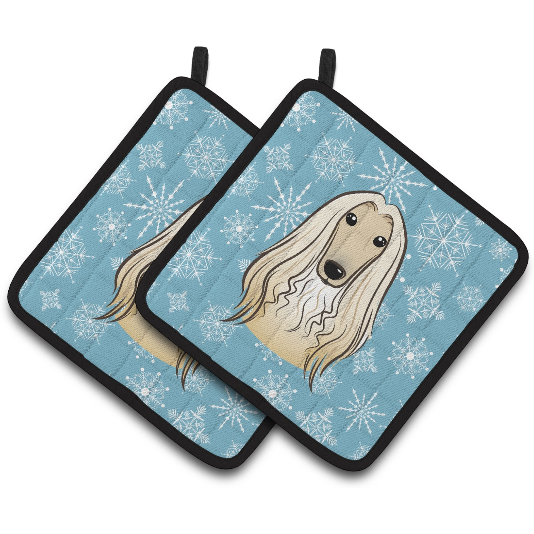 &quotCaroline's Treasures Snowflake Afghan Hound Pair of Pot Holders BB1678PTHD, 7.5HX7.5W, Multicolor"
