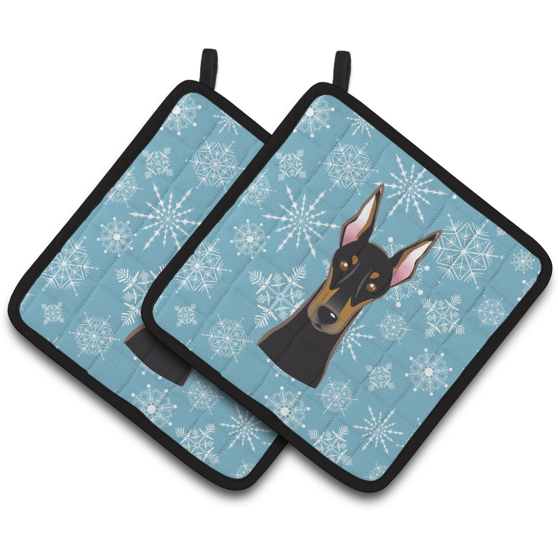 &quotCaroline's Treasures Snowflake Doberman Pair of Pot Holders BB1679PTHD, 7.5HX7.5W, Multicolor"
