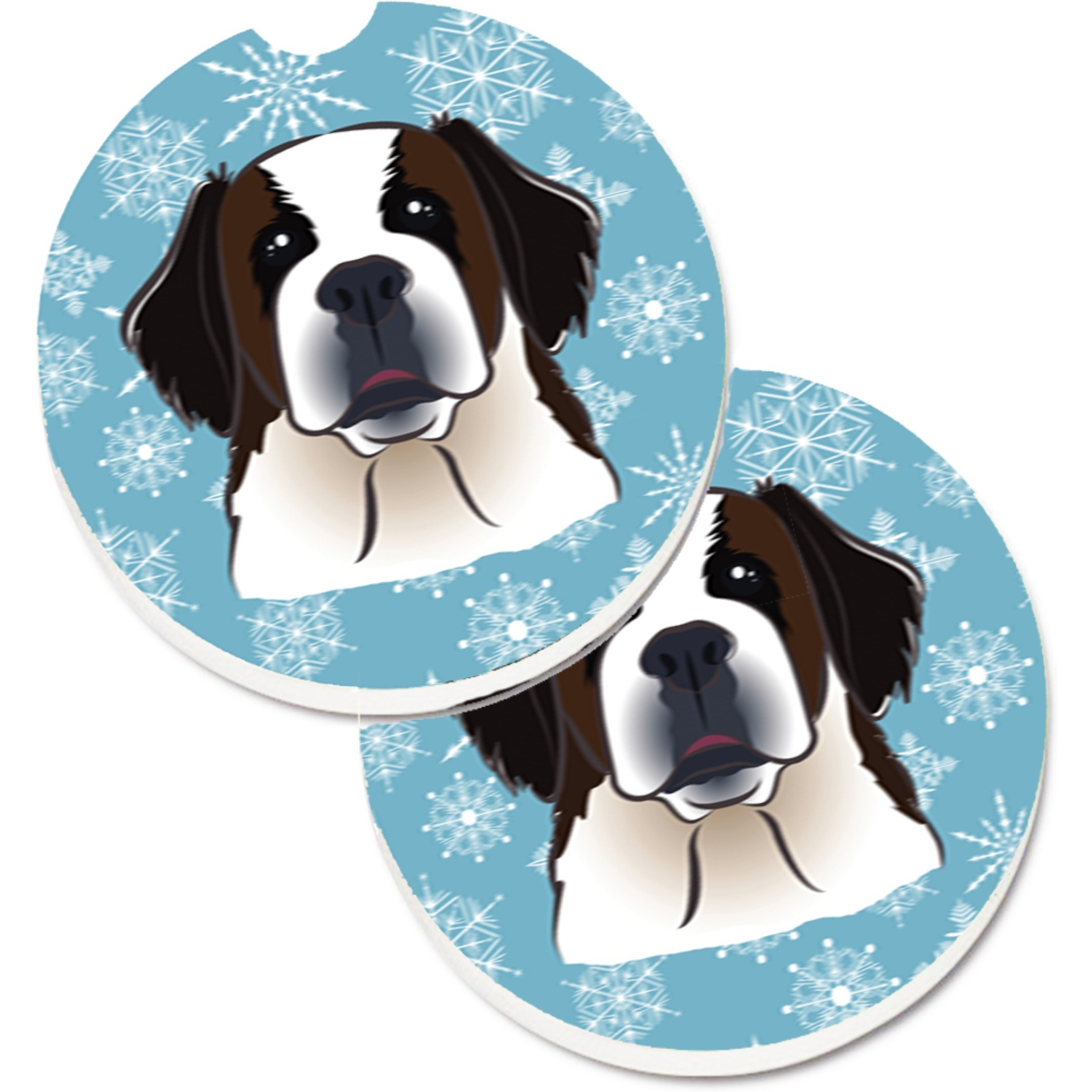&quotCaroline's Treasures Snowflake Saint Bernard Set of 2 Cup Holder Car Coasters BB1680CARC, 2.56, Multicolor"