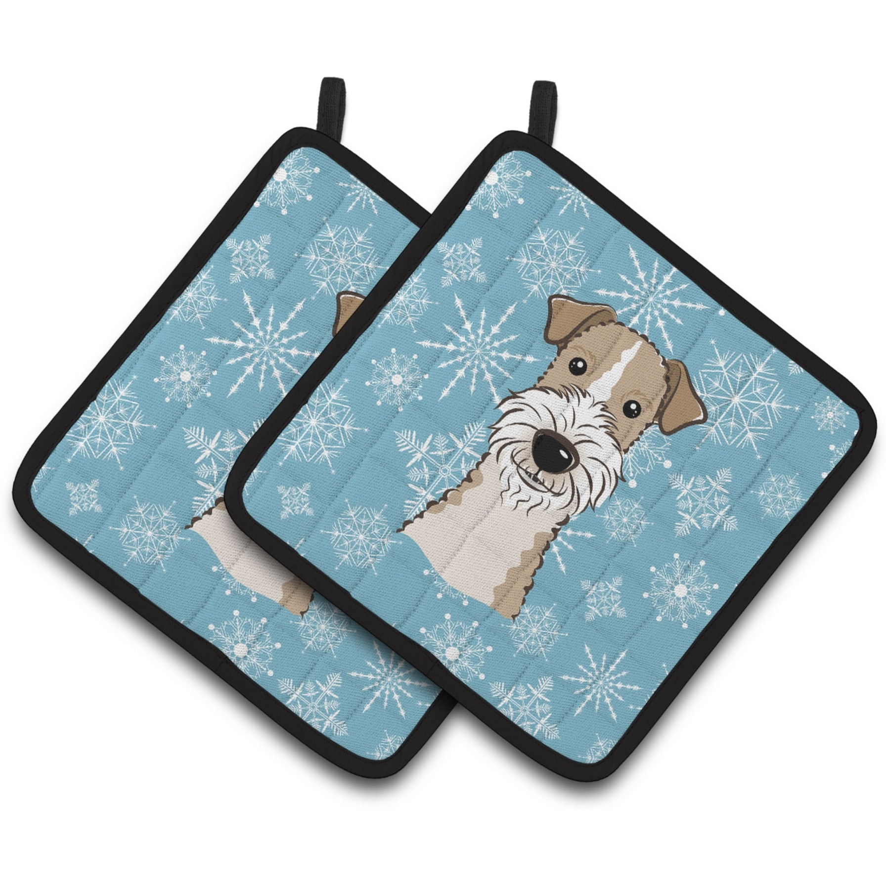 &quotCaroline's Treasures Snowflake Wire Haired Fox Terrier Pair of Pot Holders BB1681PTHD, 7.5HX7.5W, Multicolor"