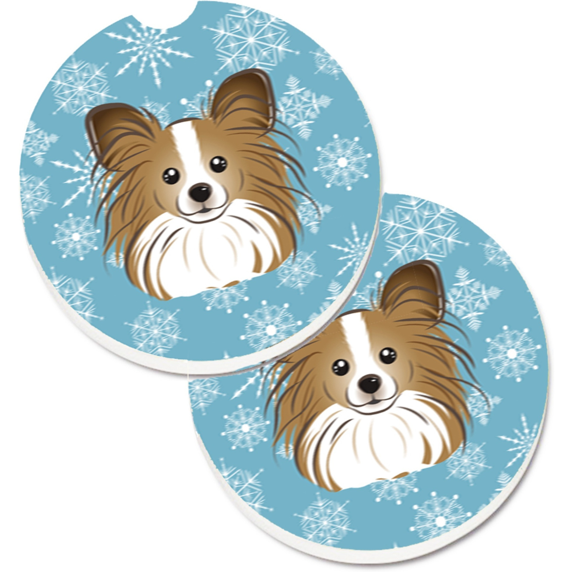 &quotCaroline's Treasures Snowflake Papillon Set of 2 Cup Holder Car Coasters BB1682CARC, 2.56, Multicolor"