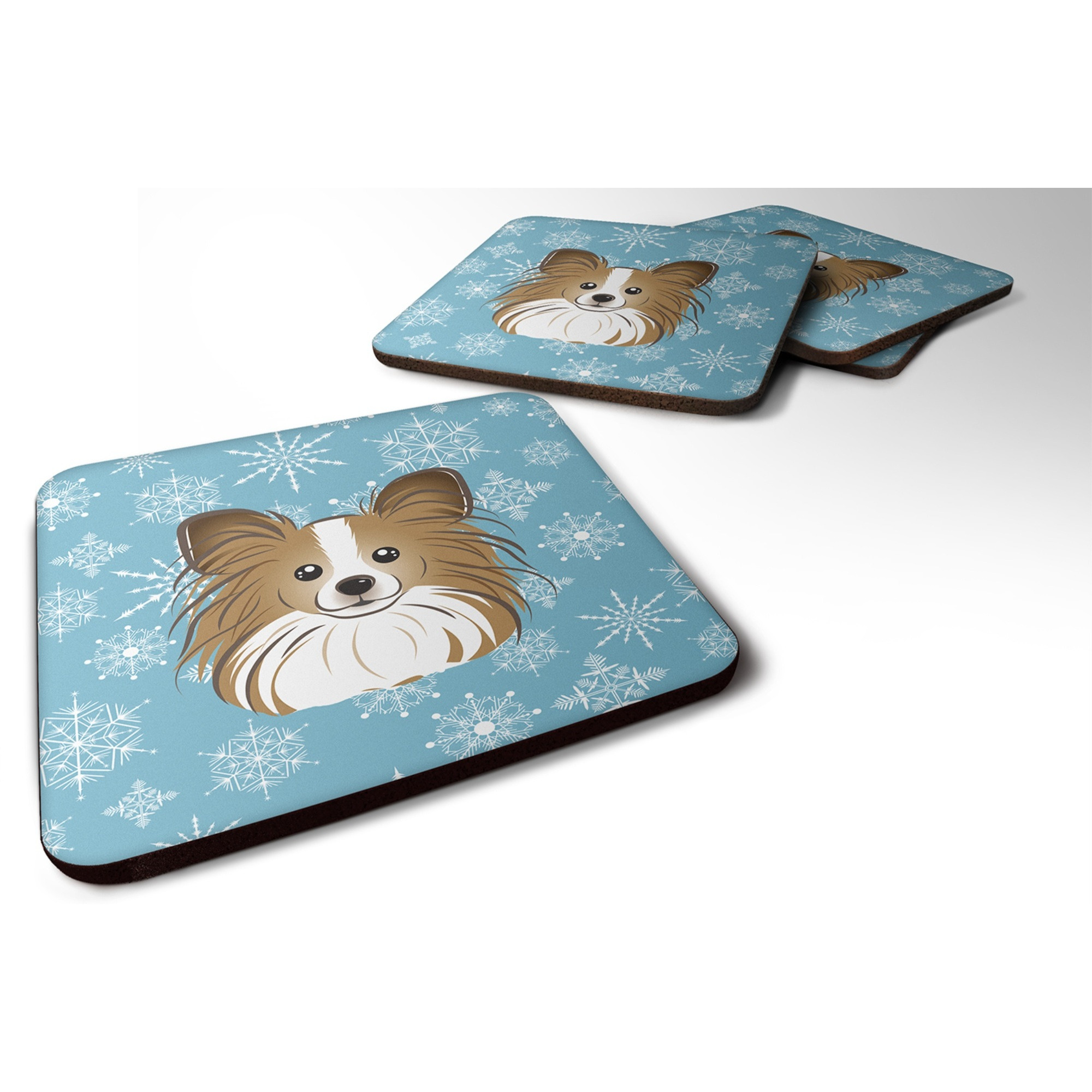 &quotCaroline's Treasures BB1682FC Snowflake Papillion Foam Coasters (Set of 4), 3.5"", Multicolor"