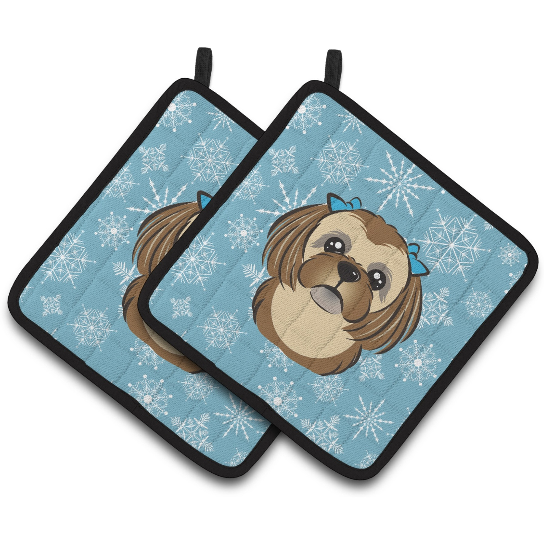 &quotCaroline's Treasures Snowflake Chocolate Brown Shih Tzu Pair of Pot Holders BB1683PTHD, 7.5HX7.5W, Multicolor"