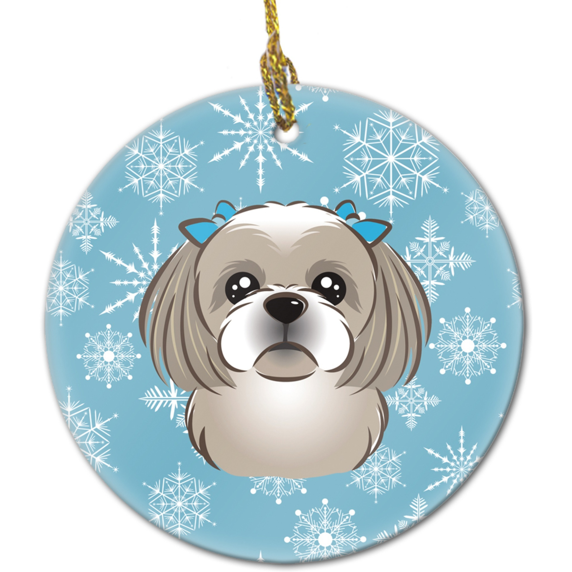 &quotCaroline's Treasures BB1684CO1 Snowflake Gray Silver Shih Tzu Ceramic Ornament, Multicolor"