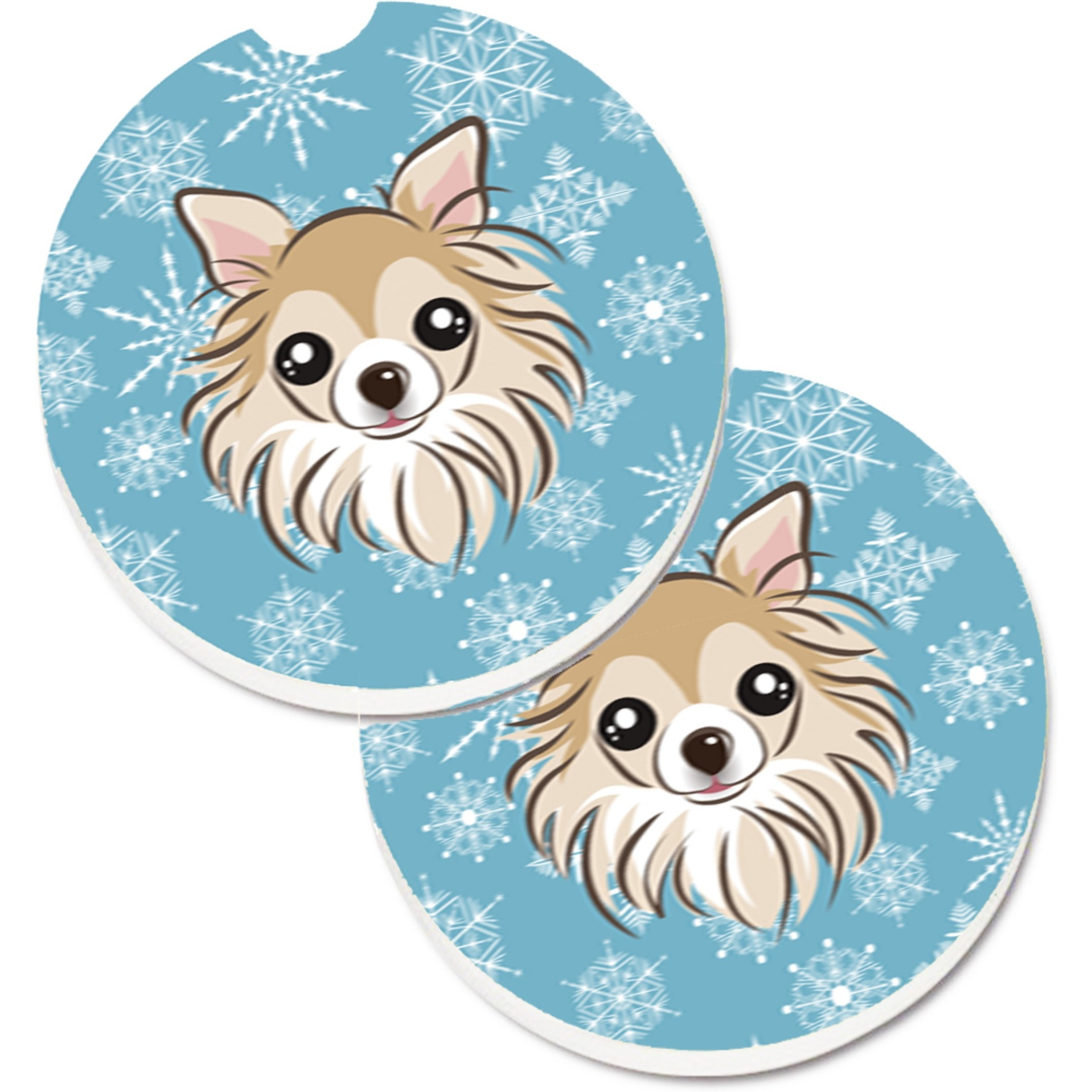 &quotCaroline's Treasures Snowflake Chihuahua Set of 2 Cup Holder Car Coasters BB1685CARC, 2.56, Multicolor"