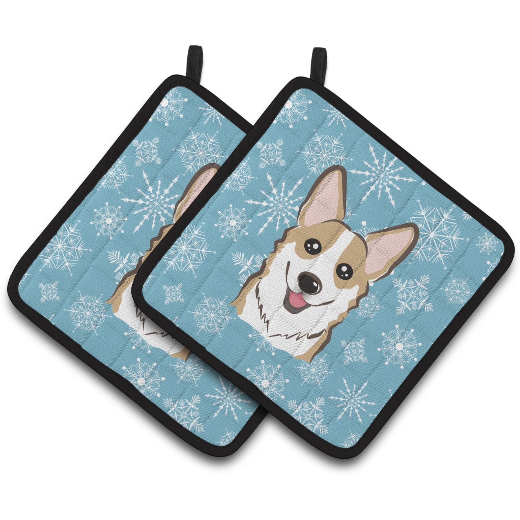 &quotCaroline's Treasures Snowflake Sable Corgi Pair of Pot Holders BB1687PTHD, 7.5HX7.5W, Multicolor"