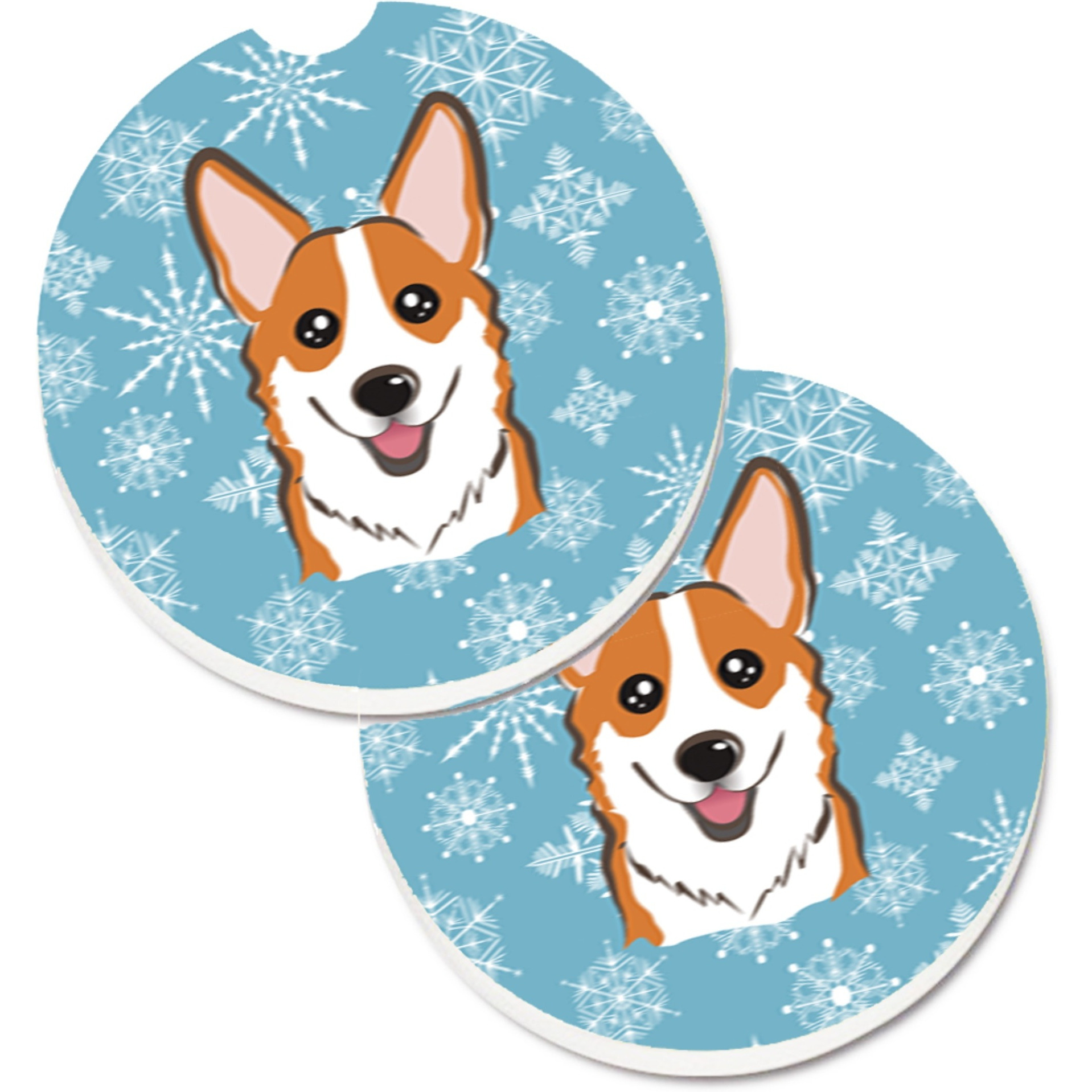 &quotCaroline's Treasures Snowflake Red Corgi Set of 2 Cup Holder Car Coasters BB1688CARC, 2.56, Multicolor"