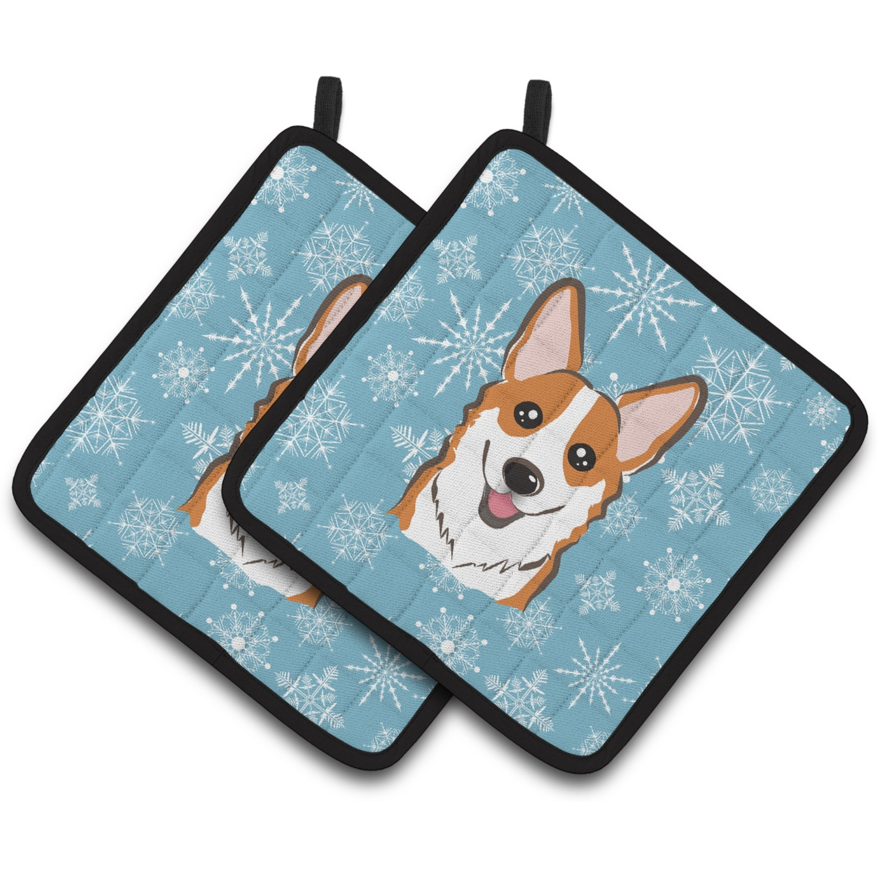 &quotCaroline's Treasures Snowflake Red Corgi Pair of Pot Holders BB1688PTHD, 7.5HX7.5W, Multicolor"