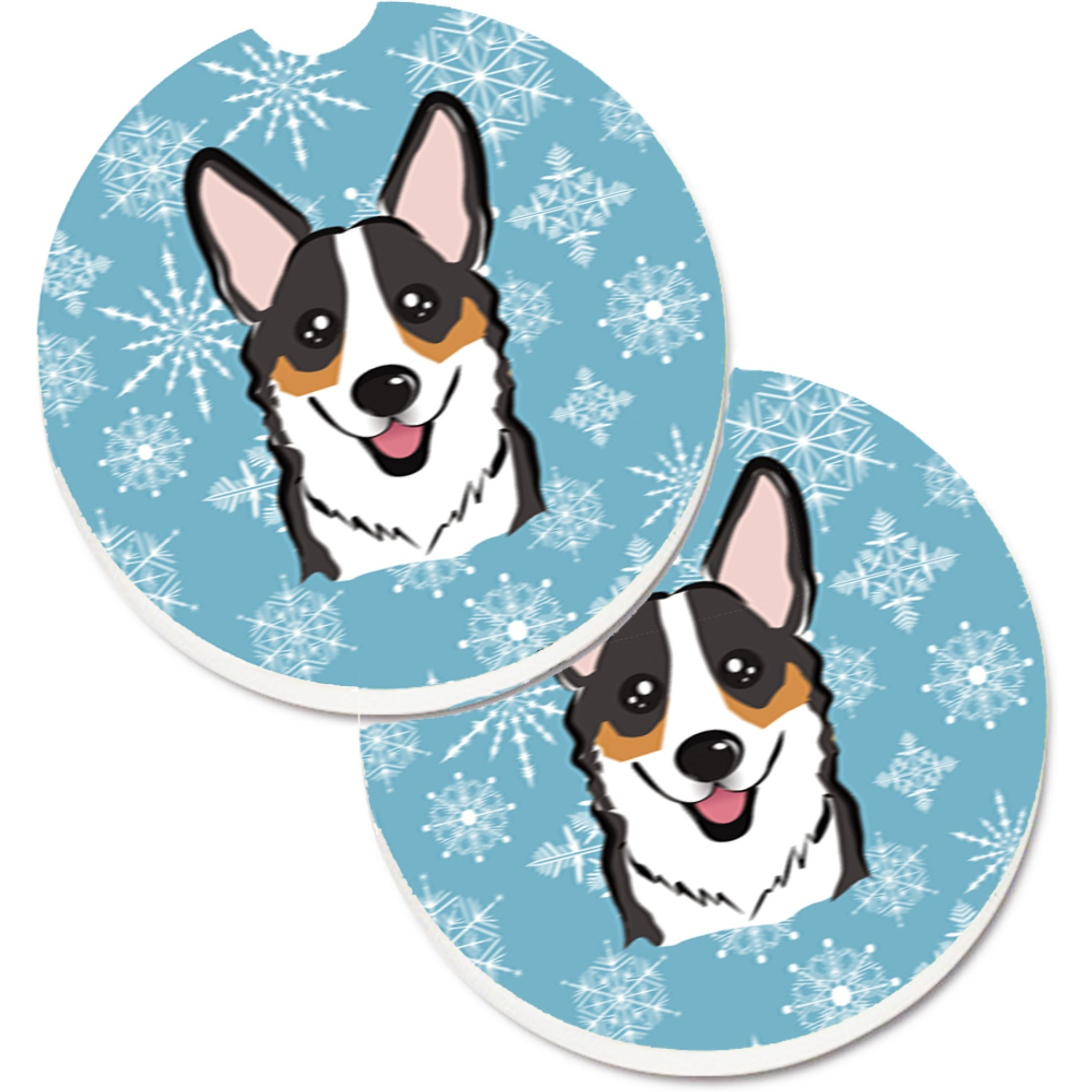 &quotCaroline's Treasures Snowflake Tricolor Corgi Set of 2 Cup Holder Car Coasters BB1689CARC, 2.56, Multicolor"
