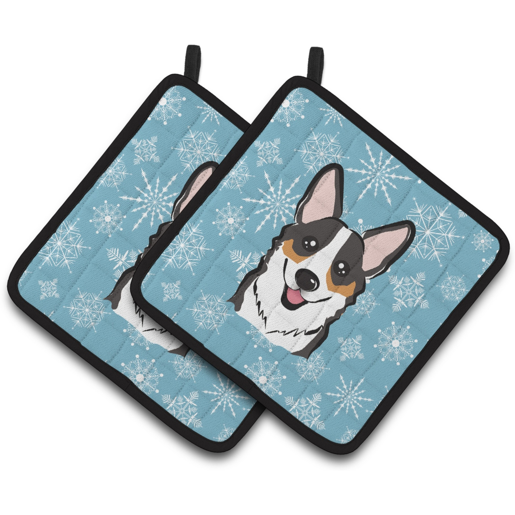 &quotCaroline's Treasures Snowflake Tricolor Corgi Pair of Pot Holders BB1689PTHD, 7.5HX7.5W, Multicolor"
