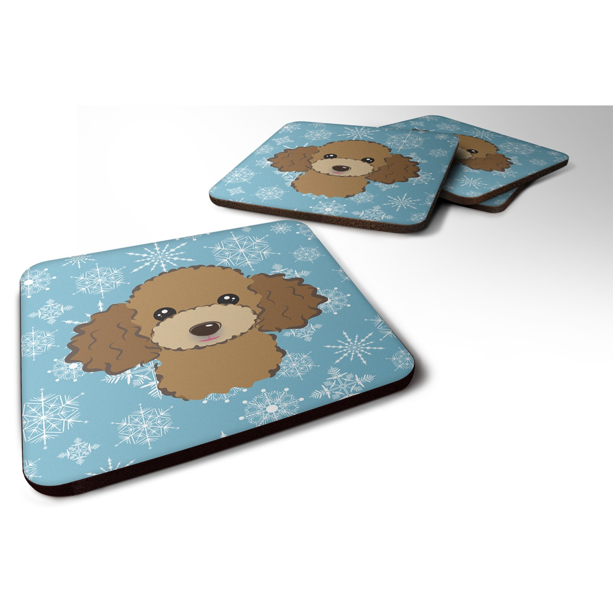 &quotCaroline's Treasures BB1690FC Snowflake Chocolate Brown Poodle Foam Coasters (Set of 4), 3.5"", Multicolor"