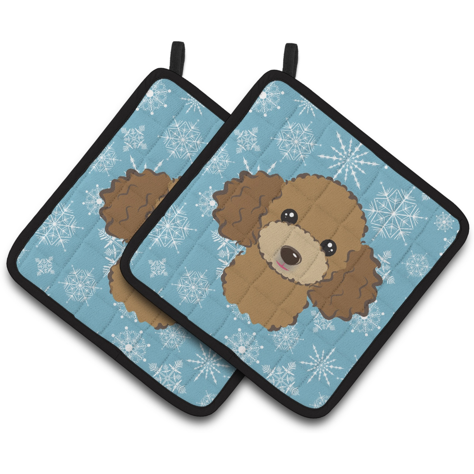 &quotCaroline's Treasures Snowflake Chocolate Brown Poodle Pair of Pot Holders BB1690PTHD, 7.5HX7.5W, Multicolor"