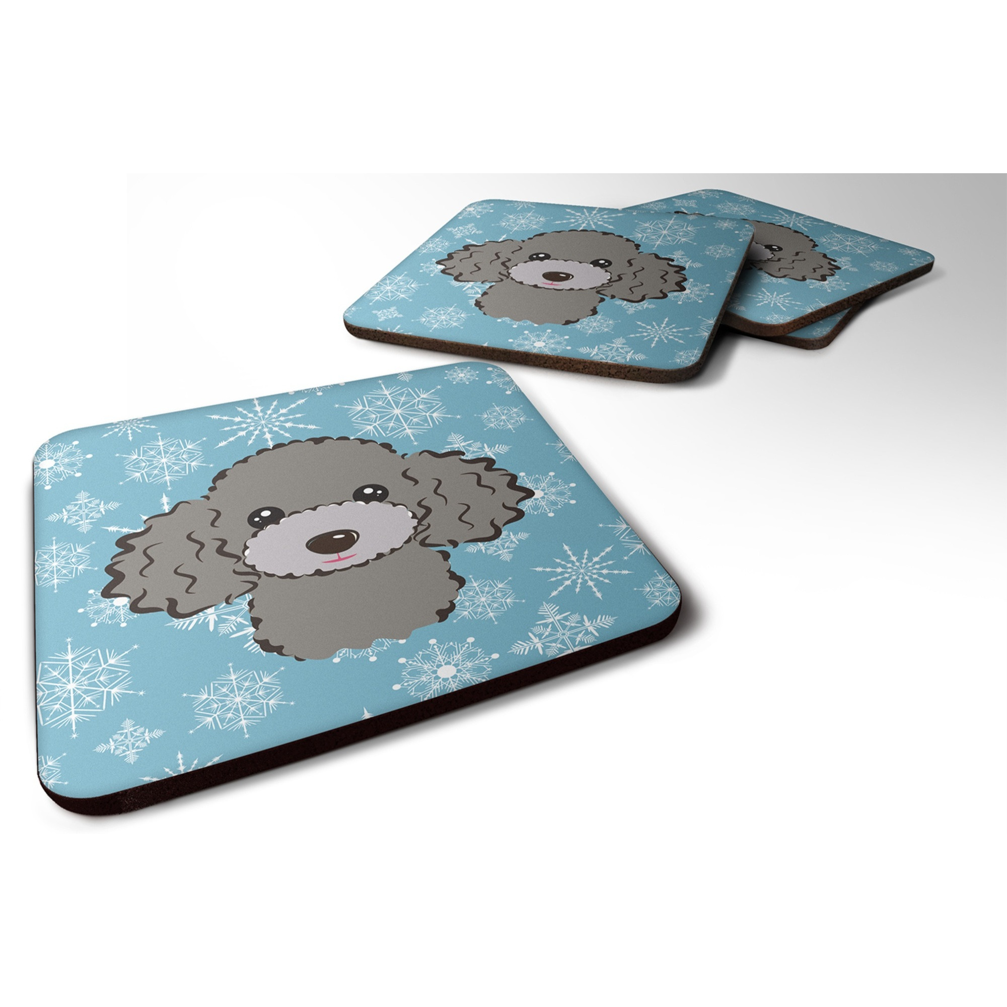&quotCaroline's Treasures BB1693FC Snowflake Silver Gray Poodle Foam Coasters (Set of 4), 3.5"", Multicolor"