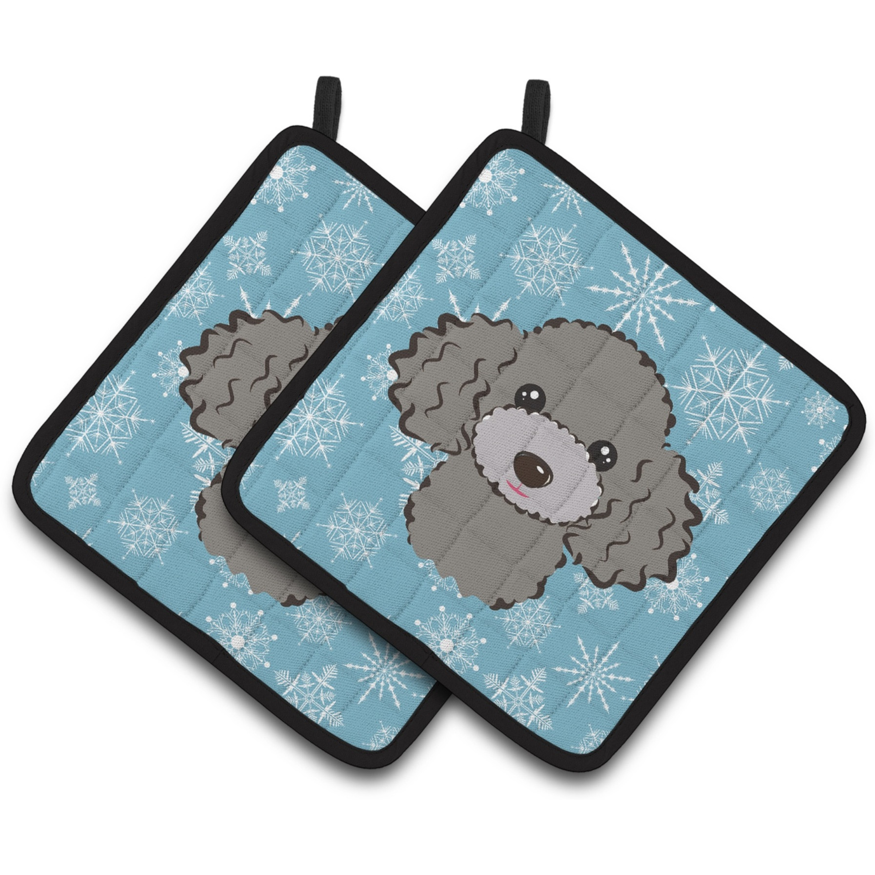 &quotCaroline's Treasures Snowflake Silver Gray Poodle Pair of Pot Holders BB1693PTHD, 7.5HX7.5W, Multicolor"
