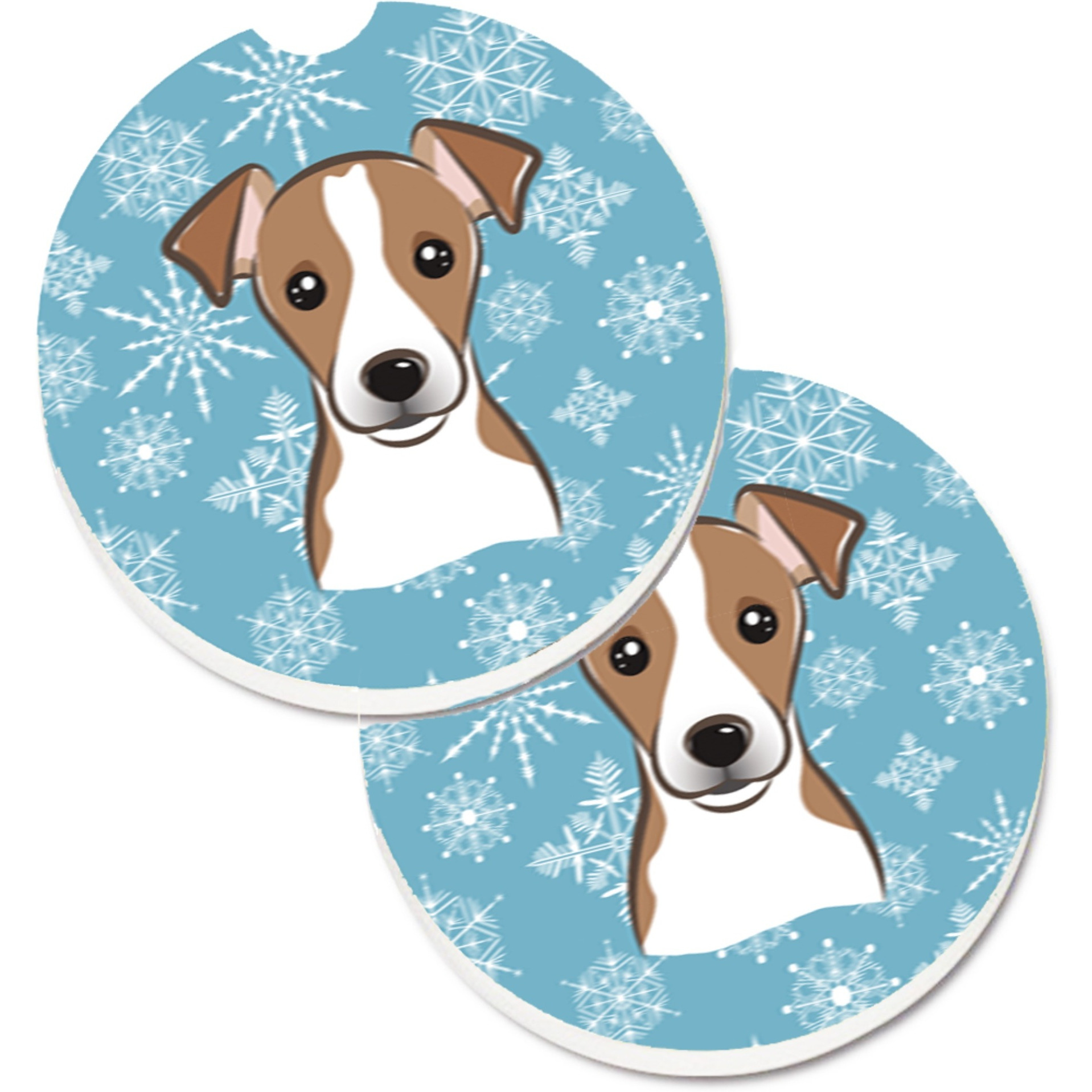 &quotCaroline's Treasures Snowflake Jack Russell Terrier Set of 2 Cup Holder Car Coasters BB1694CARC, 2.56, Multicolor"