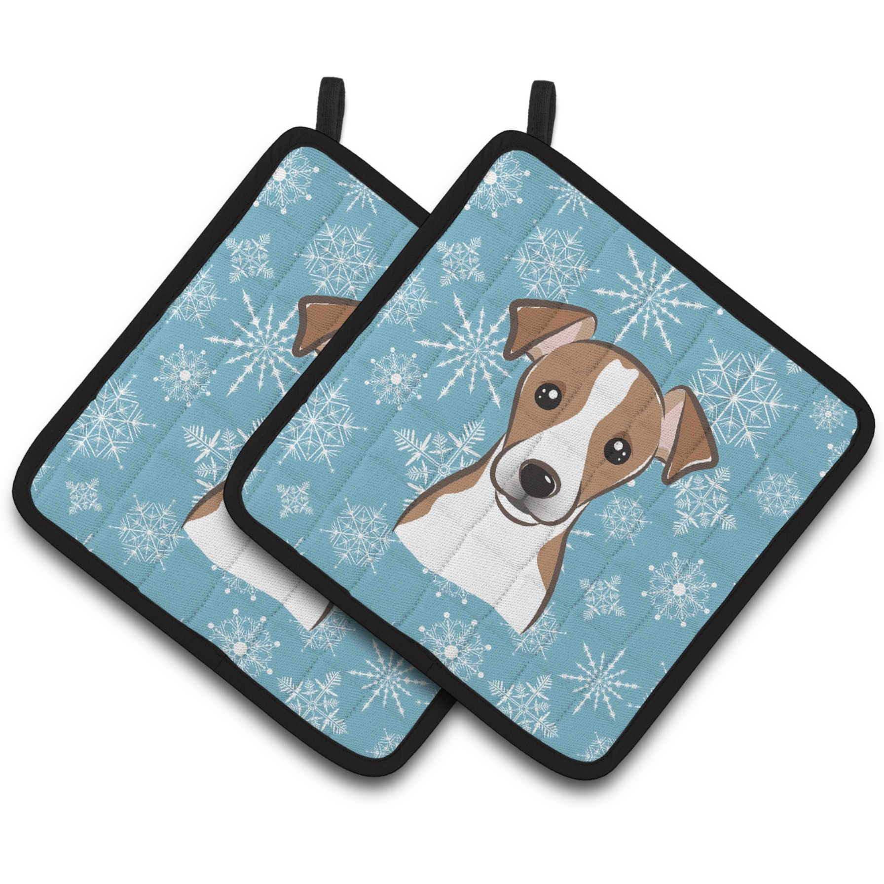 &quotCaroline's Treasures Snowflake Jack Russell Terrier Pair of Pot Holders BB1694PTHD, 7.5HX7.5W, Multicolor"