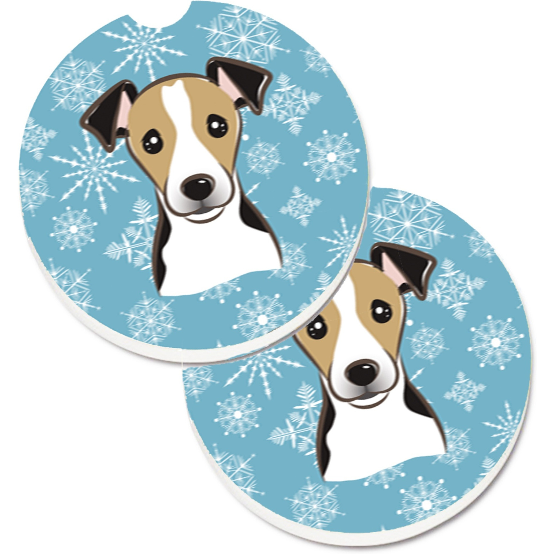 &quotCaroline's Treasures Snowflake Jack Russell Terrier Set of 2 Cup Holder Car Coasters BB1695CARC, 2.56, Multicolor"