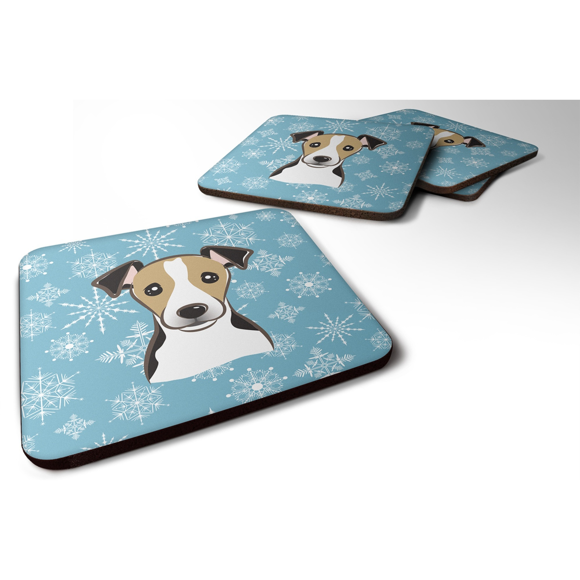 &quotCaroline's Treasures BB1695FC Snowflake Jack Russell Terrier Foam Coasters (Set of 4), 3.5"", Multicolor"