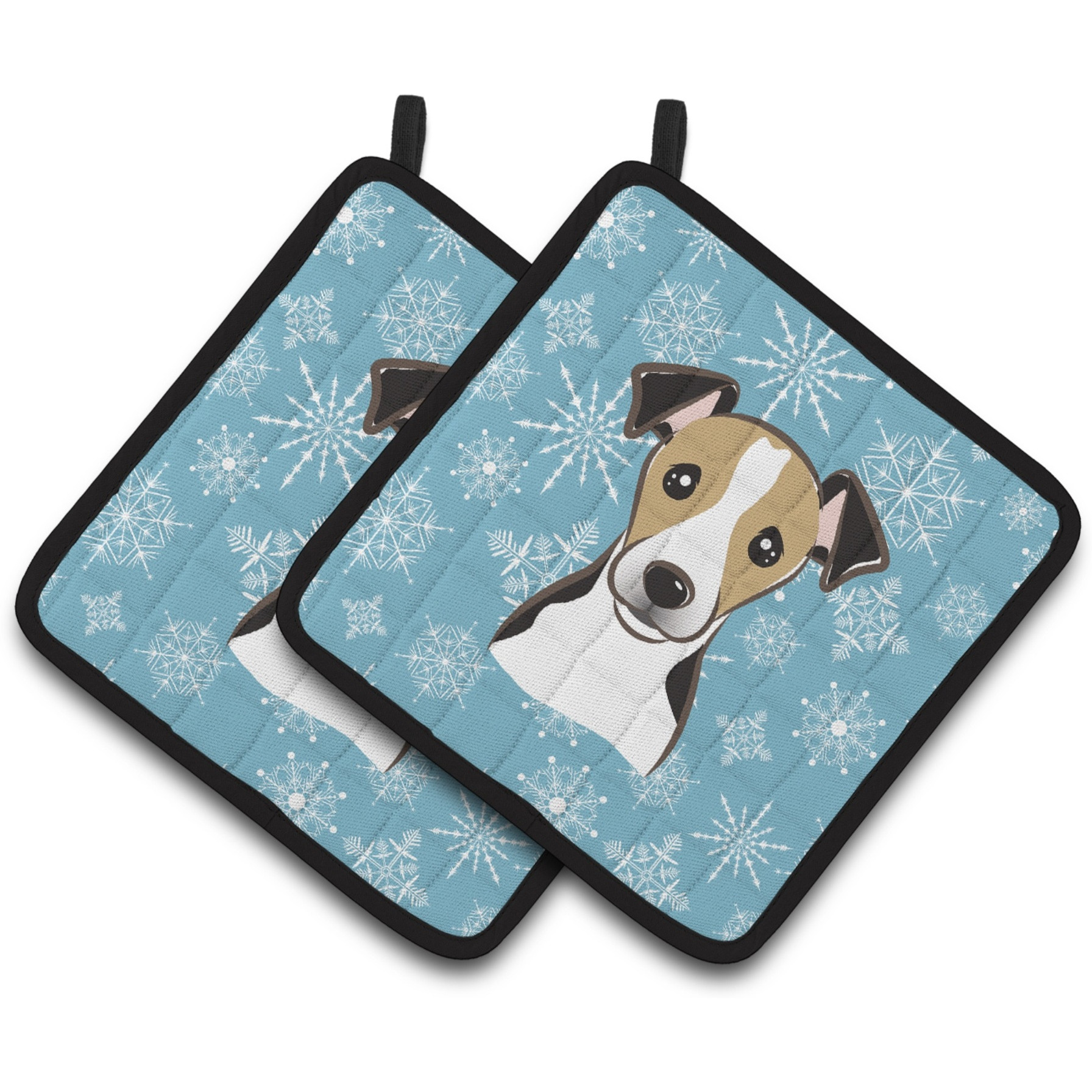 &quotCaroline's Treasures Snowflake Jack Russell Terrier Pair of Pot Holders BB1695PTHD, 7.5HX7.5W, Multicolor"