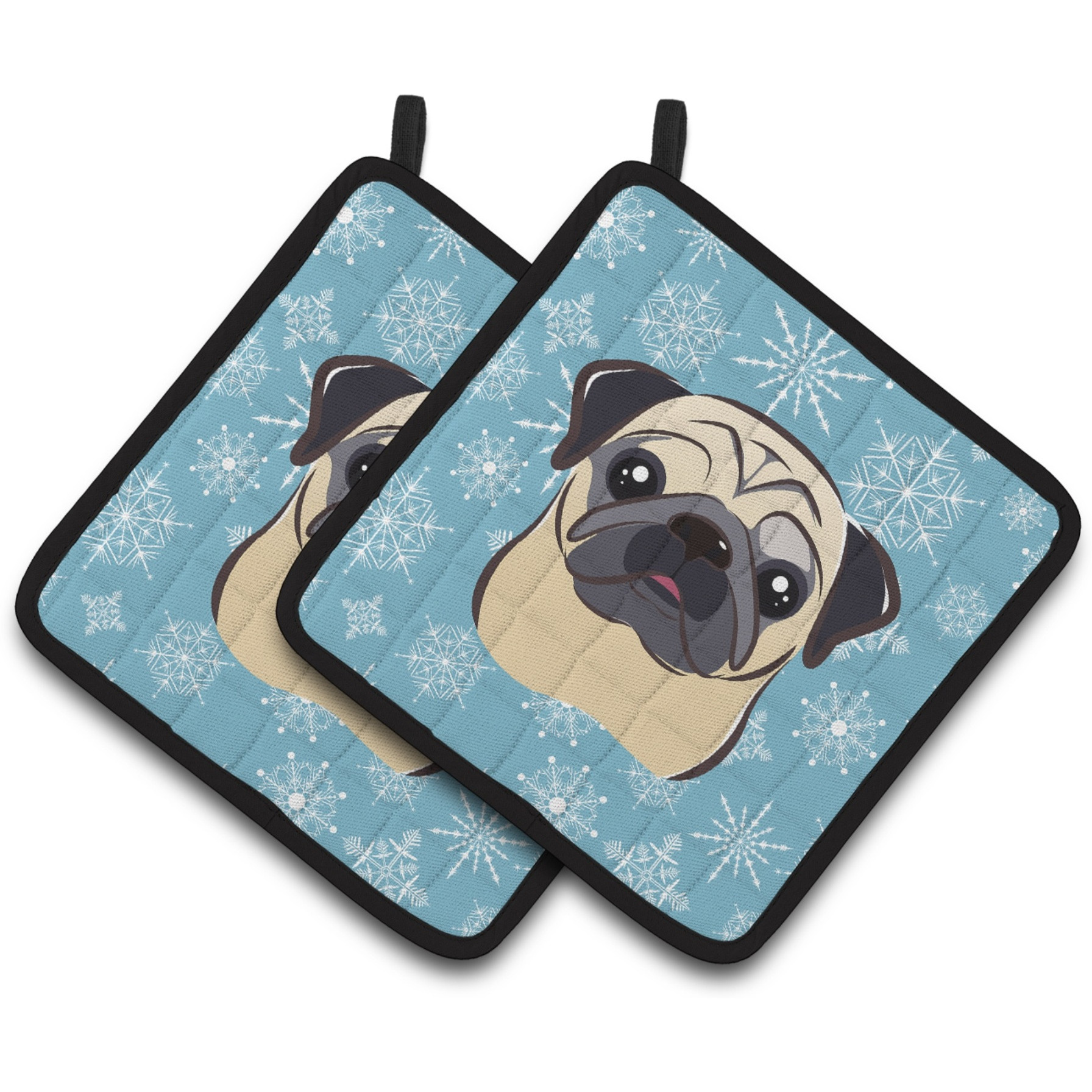 &quotCaroline's Treasures Snowflake Fawn Pug Pair of Pot Holders BB1696PTHD, 7.5HX7.5W, Multicolor"