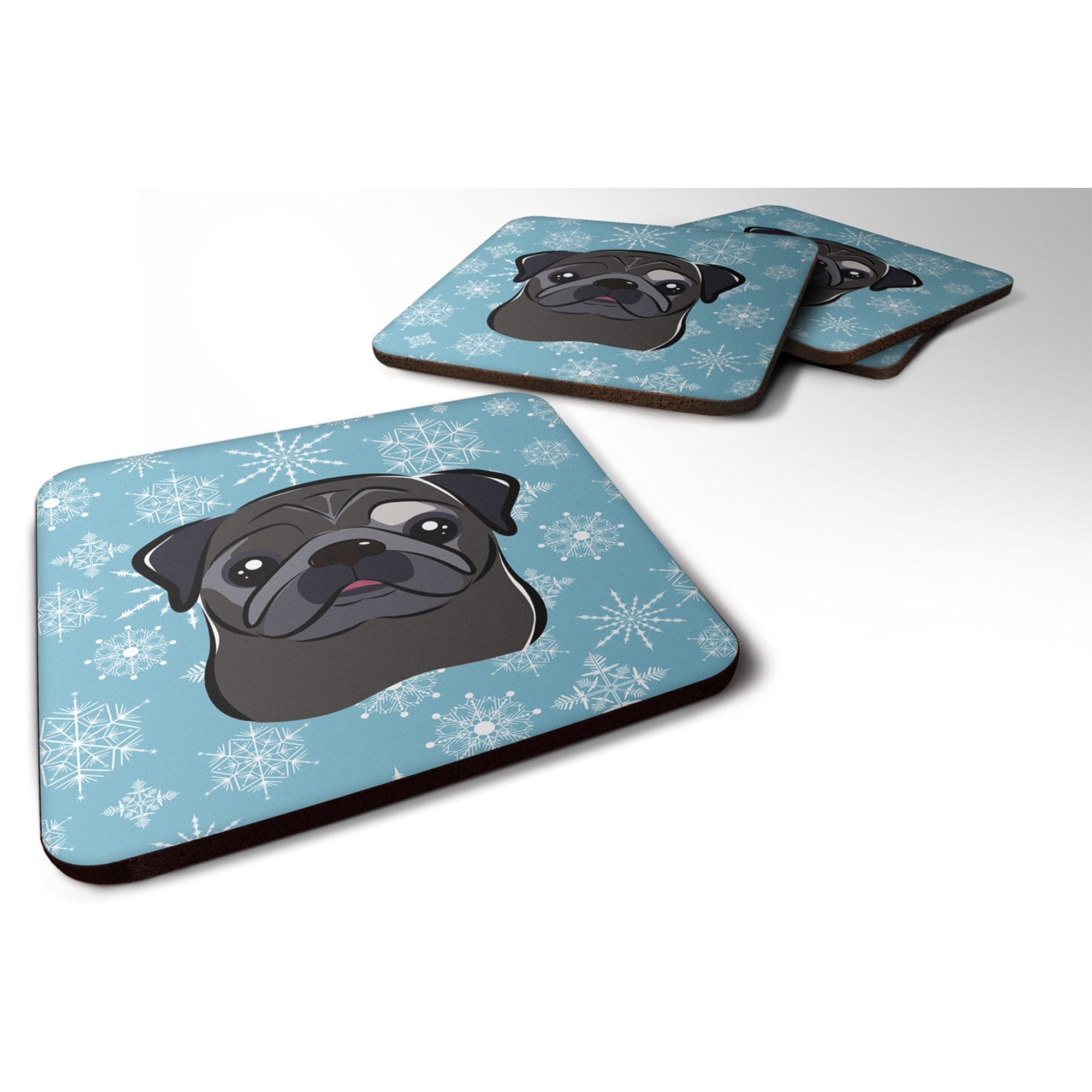 &quotCaroline's Treasures BB1697FC Snowflake Black Pug Foam Coasters (Set of 4), 3.5"", Multicolor"