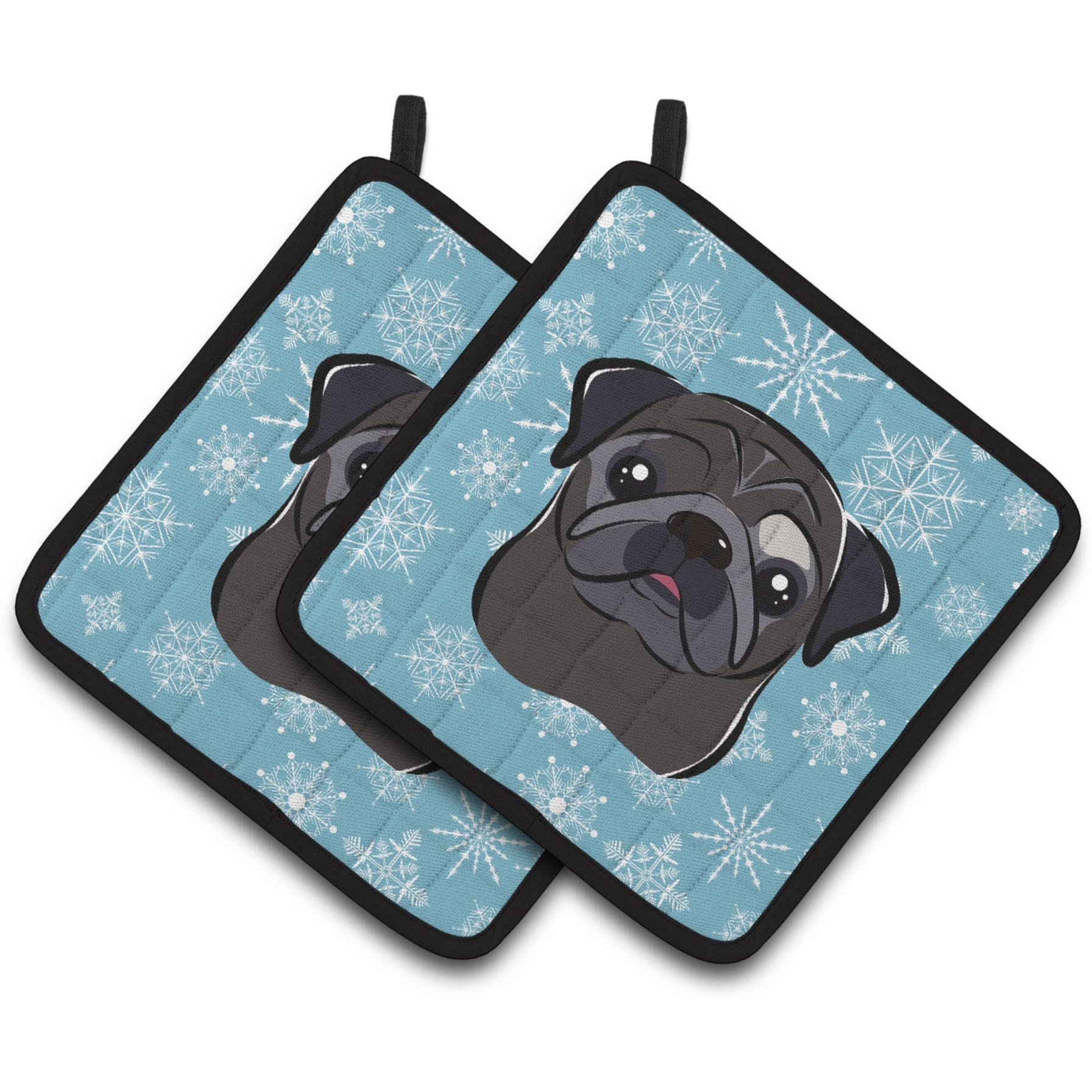 &quotCaroline's Treasures Snowflake black Pug Pair of Pot Holders BB1697PTHD, 7.5HX7.5W, Multicolor"