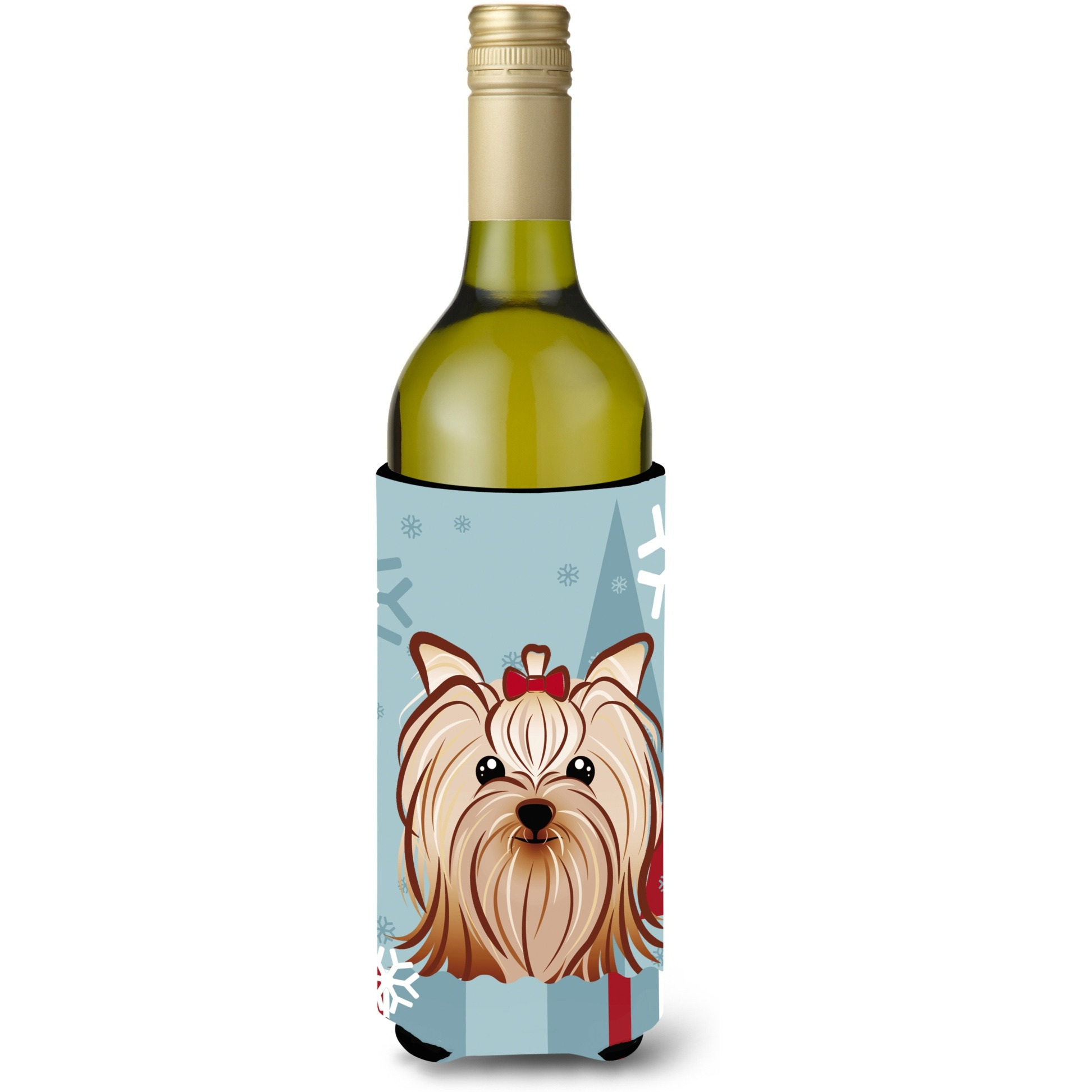 &quotCaroline's Treasures Winter Holiday Yorkie Yorkshire Terrier Wine Bottle Koozie Hugger, 750 ml, Multicolor"