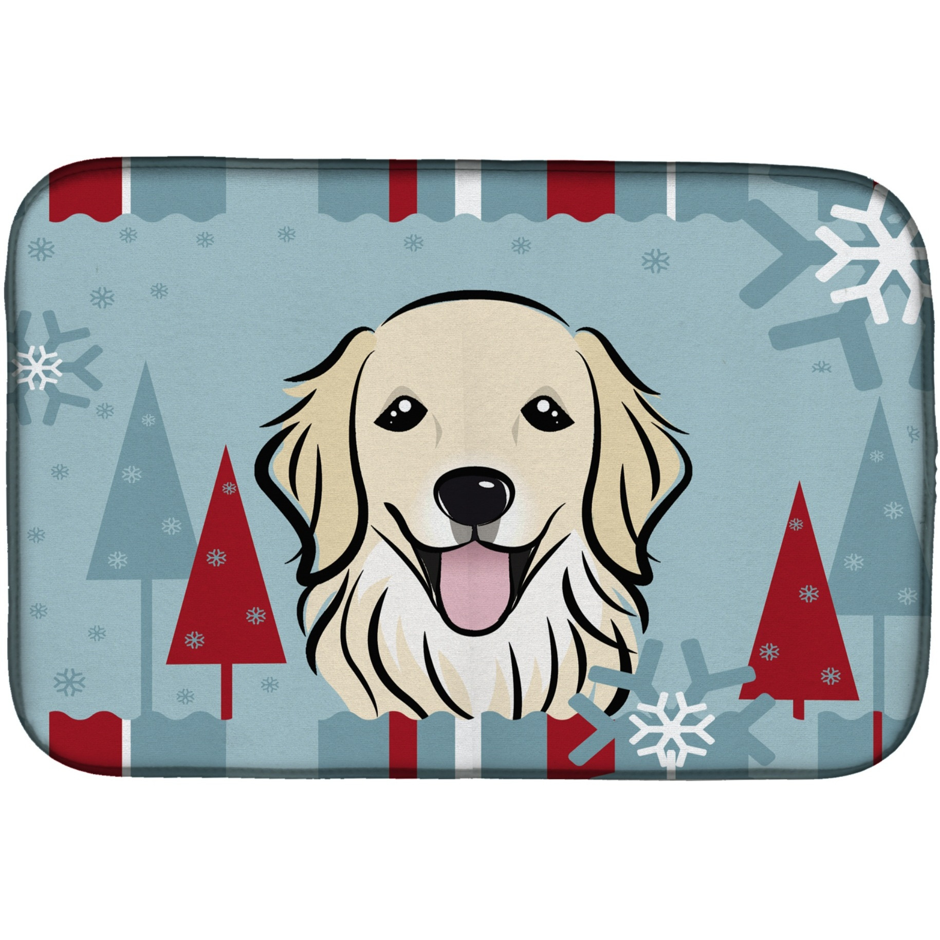 &quotCaroline's Treasures Winter Holiday Golden Retriever Dish Drying Mat, 14"" x 21"""