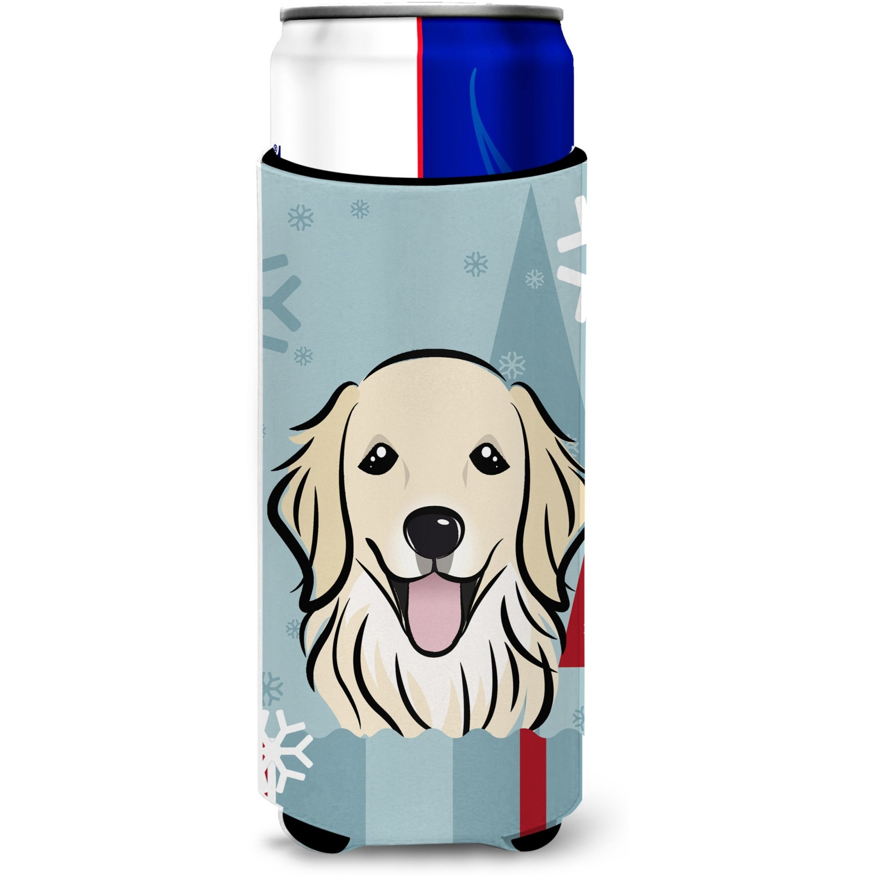 &quotCaroline's Treasures BB1701MUK Winter Holiday Golden Retriever Michelob Ultra Koozies for Slim Cans, Multicolor"