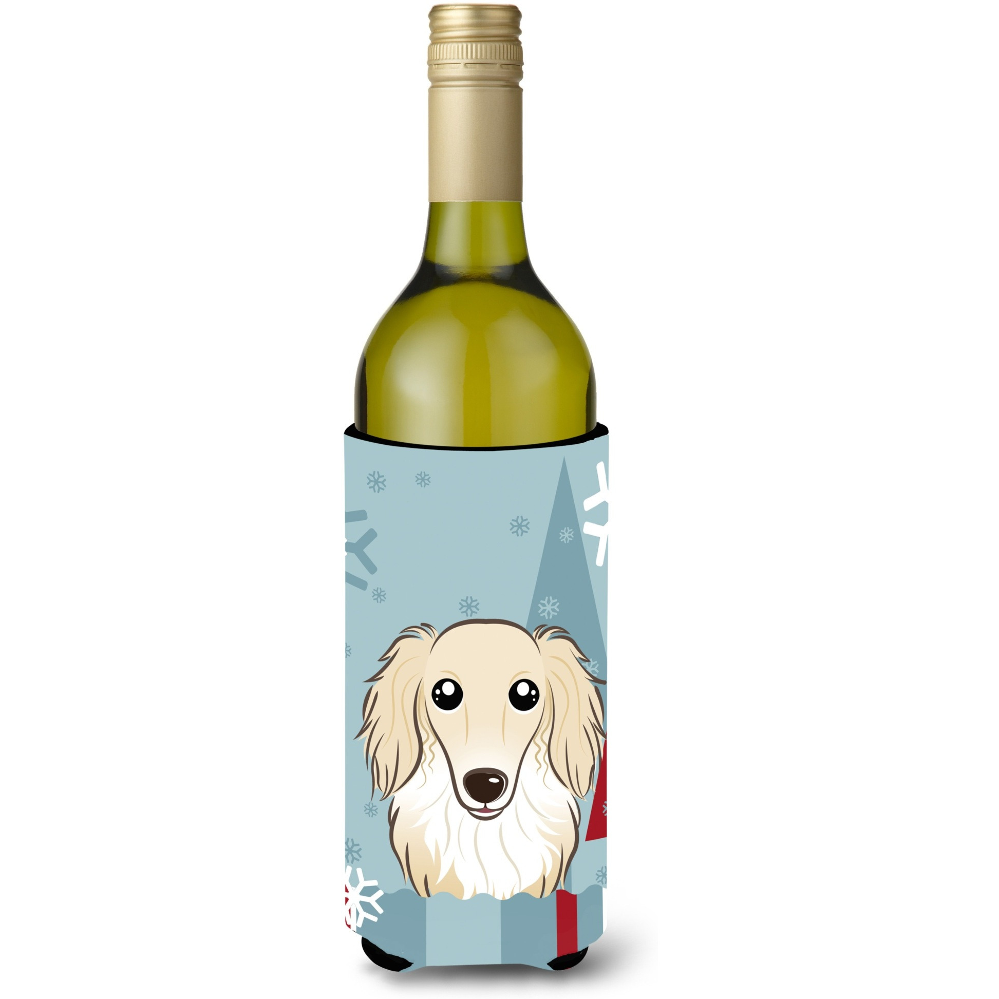 &quotCaroline's Treasures Winter Holiday Longhair Creme Dachshund Wine Bottle Koozie Hugger, 750 ml, Multicolor"