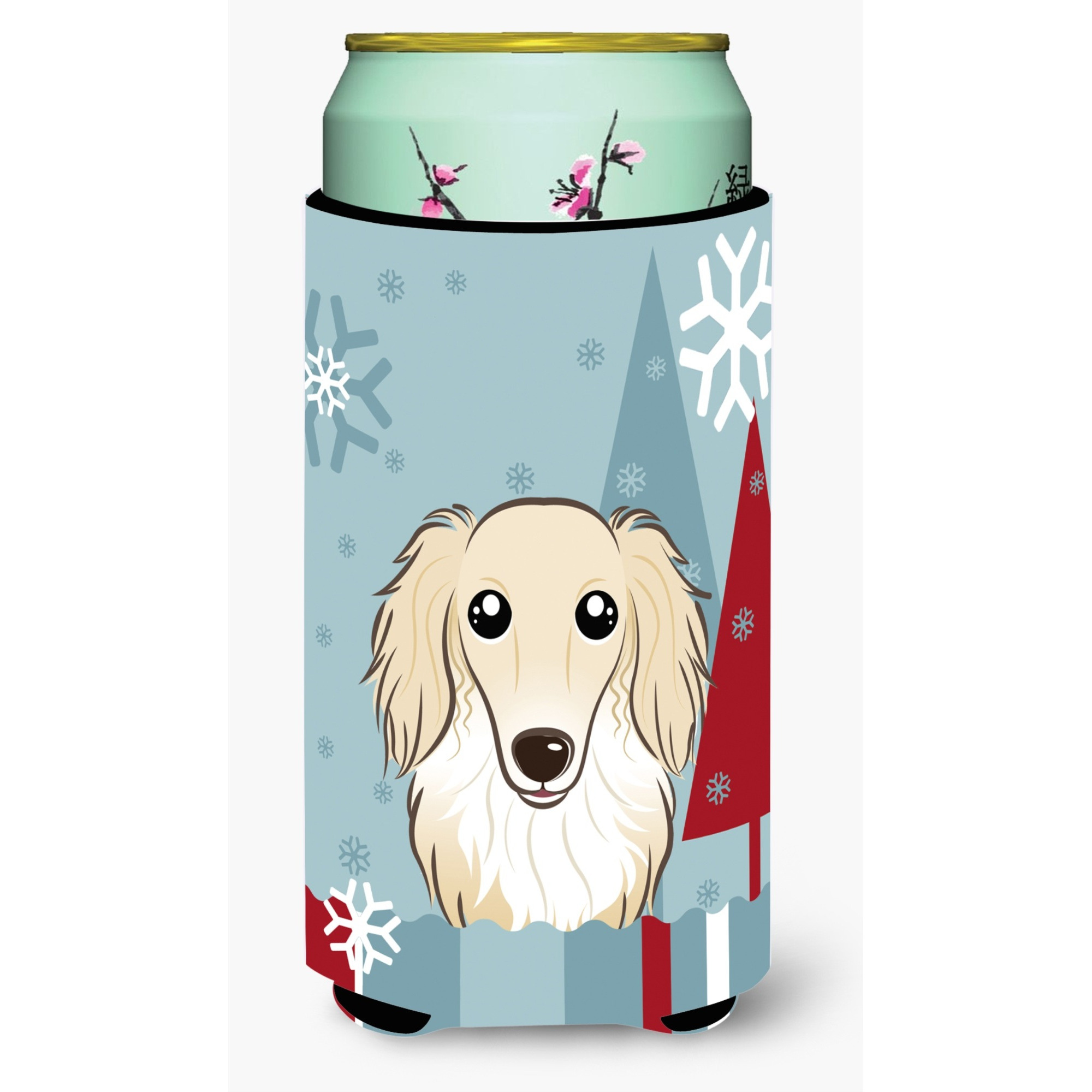 &quotCaroline's Treasures Winter Holiday Longhair Creme Dachshund Tall Boy Koozie Hugger, Multicolor"