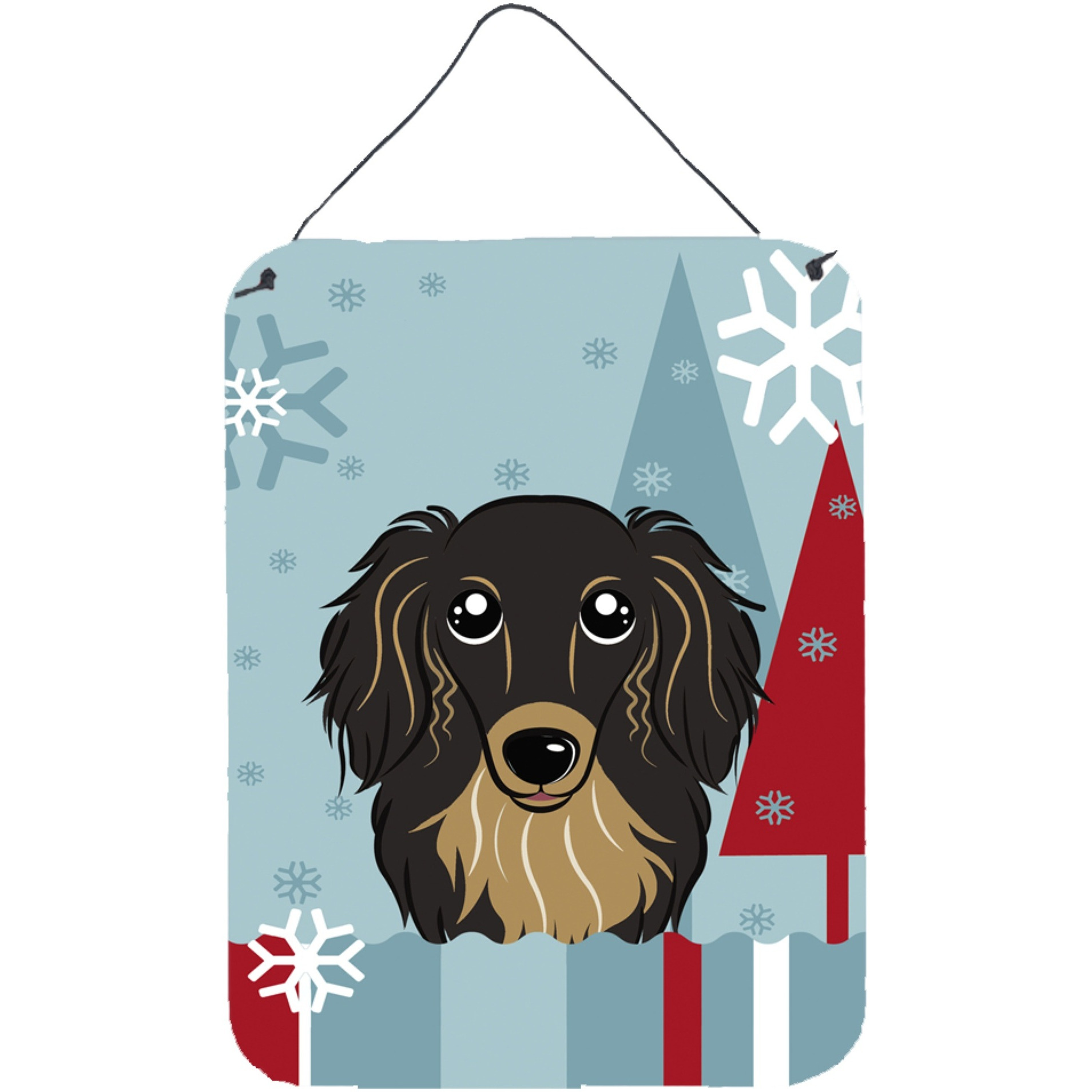 &quotCaroline's Treasures Winter Holiday Longhair Black and Tan Dachshund Wall or Door Hanging Prints BB1709DS1216, 16HX12W, Multicolor"