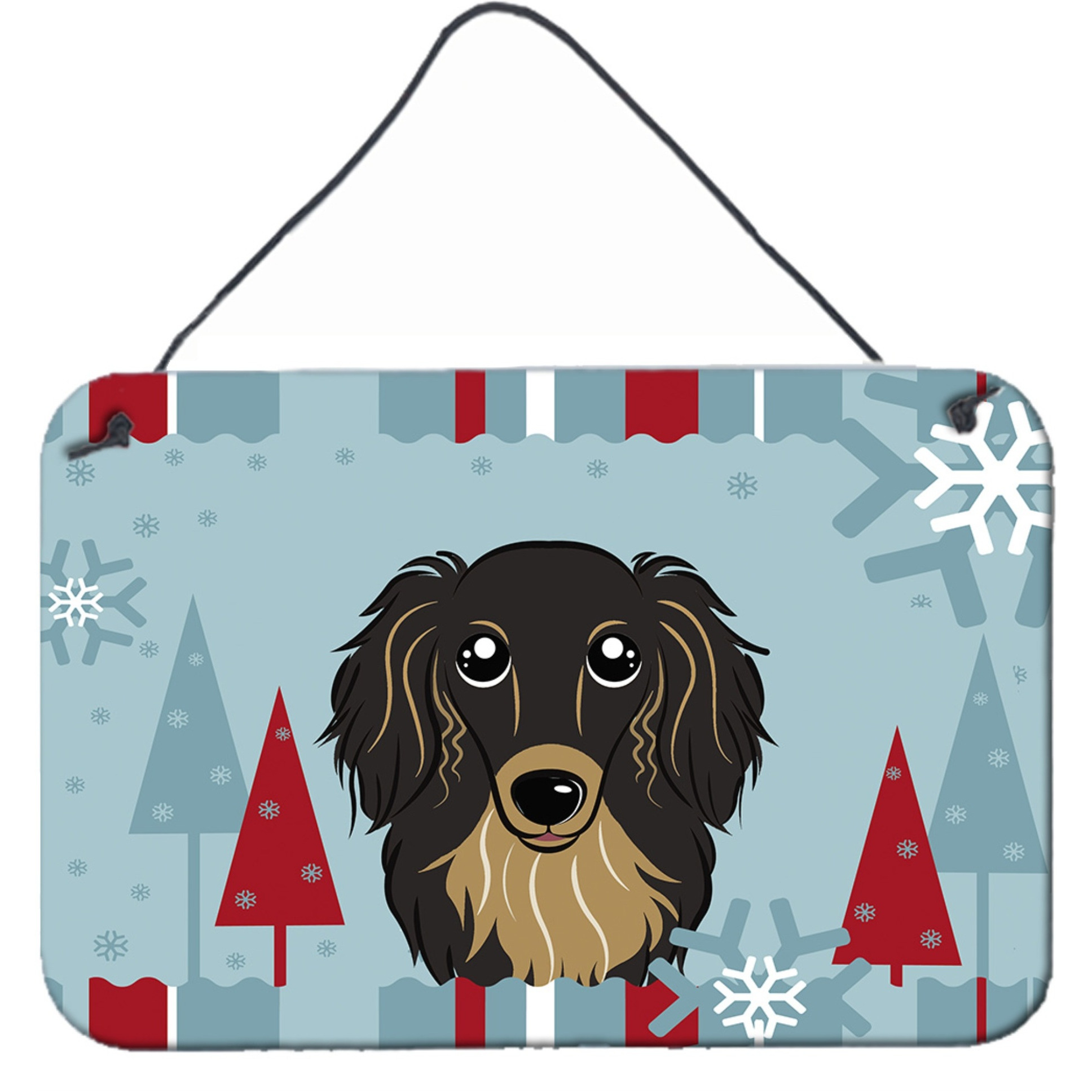 &quotCaroline's Treasures Winter Holiday Longhair Black and Tan Dachshund Wall or Door Hanging Prints BB1709DS812, 8HX12W"