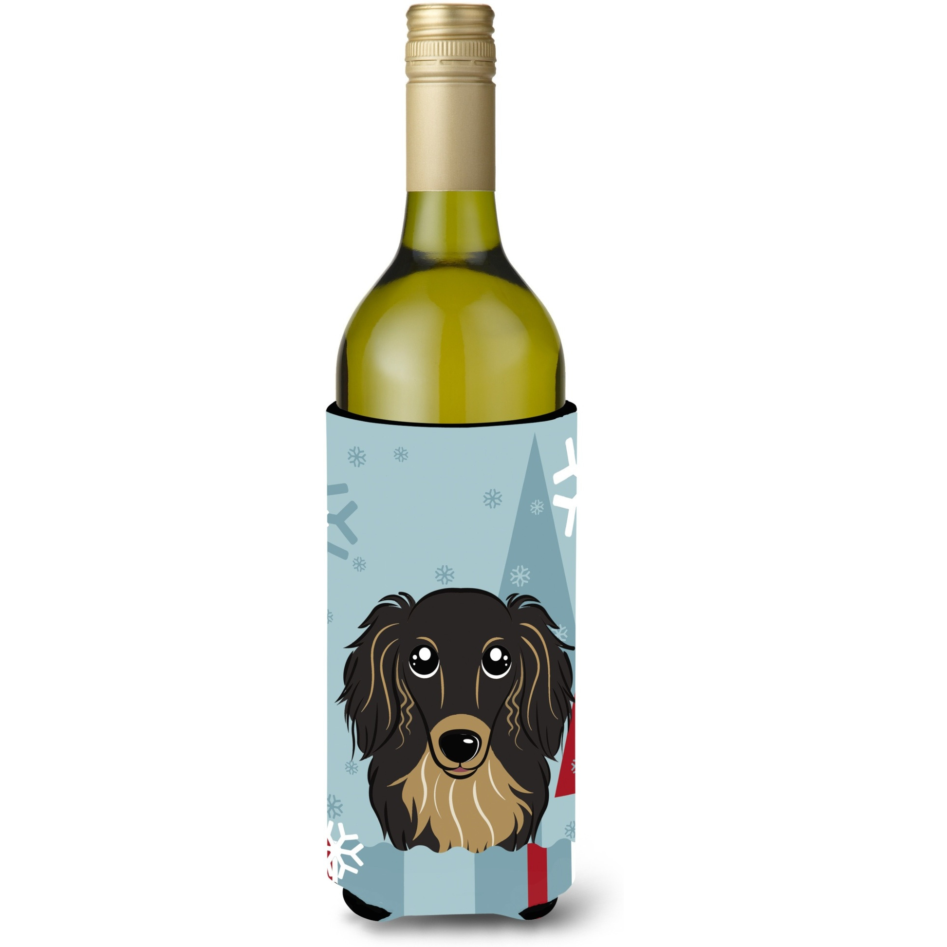 &quotCaroline's Treasures Winter Holiday Longhair Black and Tan Dachshund Wine Bottle Koozie Hugger, 750 ml, Multicolor"