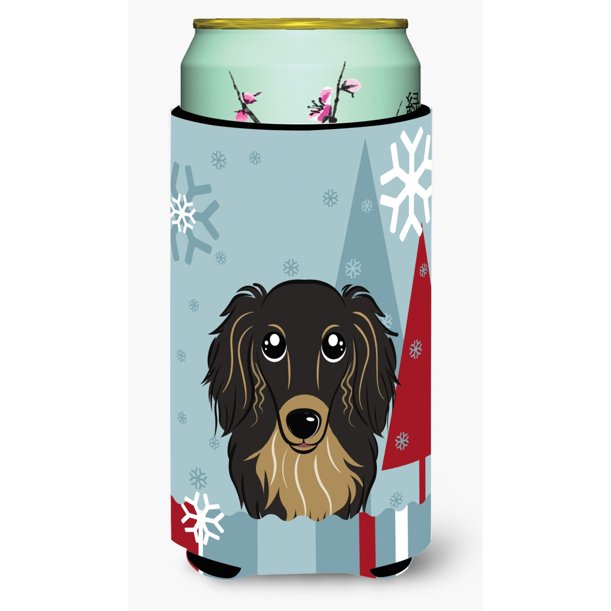 &quotCaroline's Treasures Winter Holiday Longhair Black and Tan Dachshund Tall Boy Koozie Hugger, Multicolor"