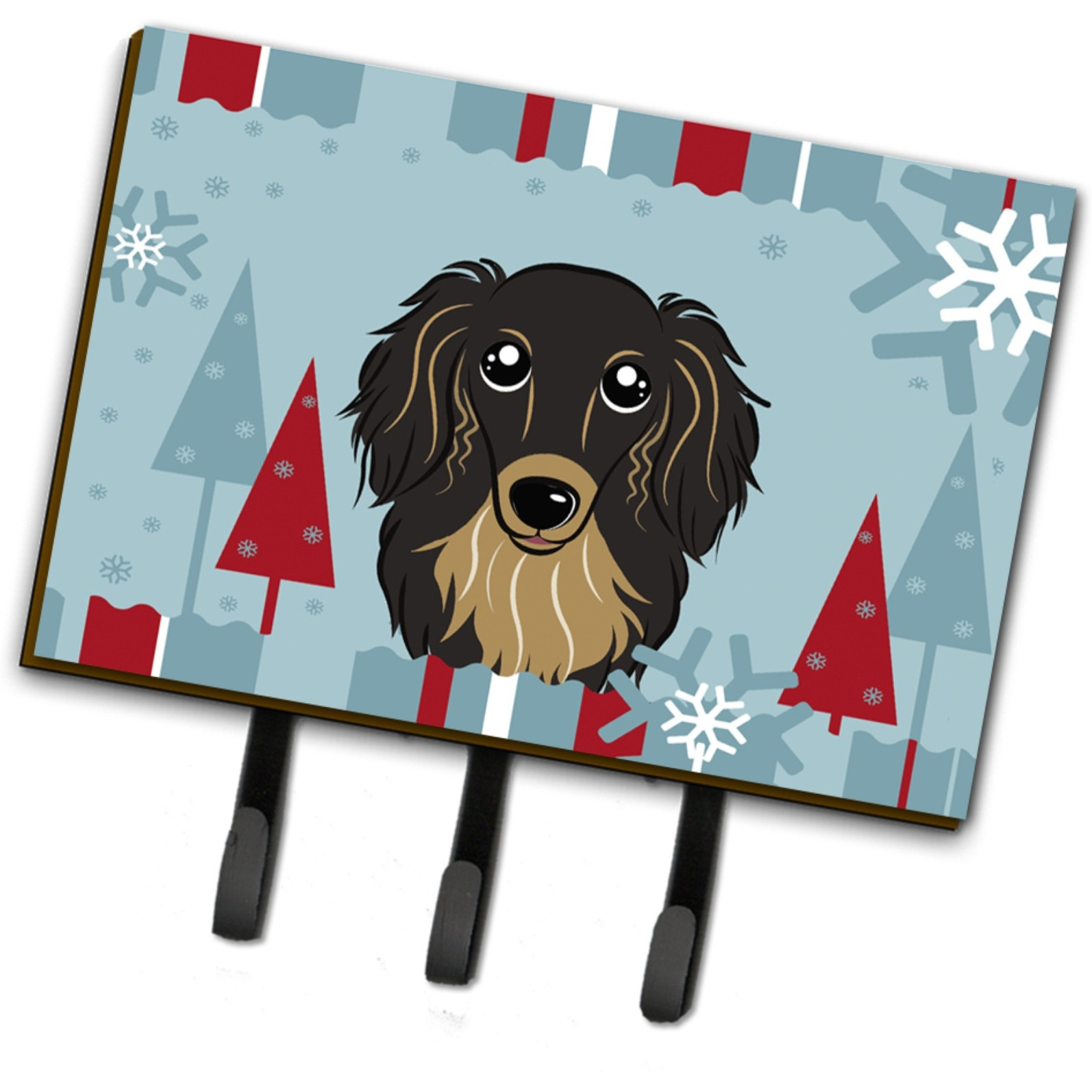 &quotCaroline's Treasures BB1709TH68 Winter Holiday Longhair Black and Tan Dachshund Leash or Key Holder, Large, Multicolor"