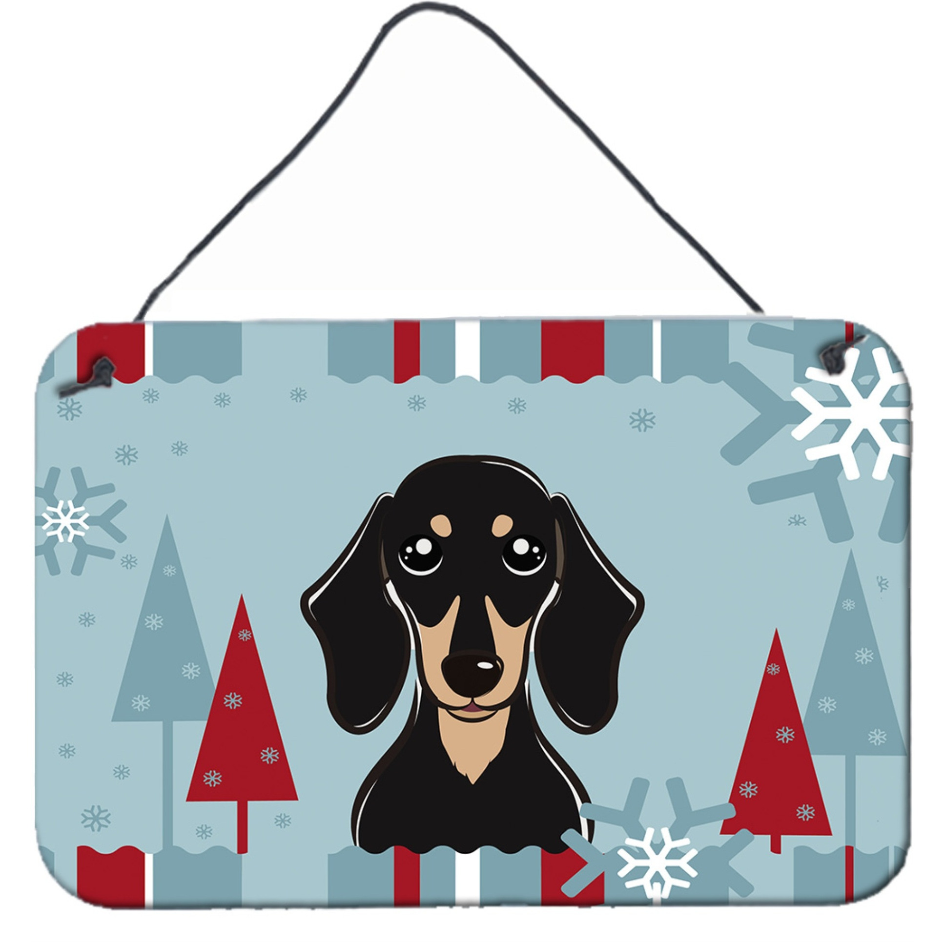 &quotCaroline's Treasures Winter Holiday Smooth Black and Tan Dachshund Wall or Door Hanging Prints BB1711DS812, 8HX12W, Multicolor"