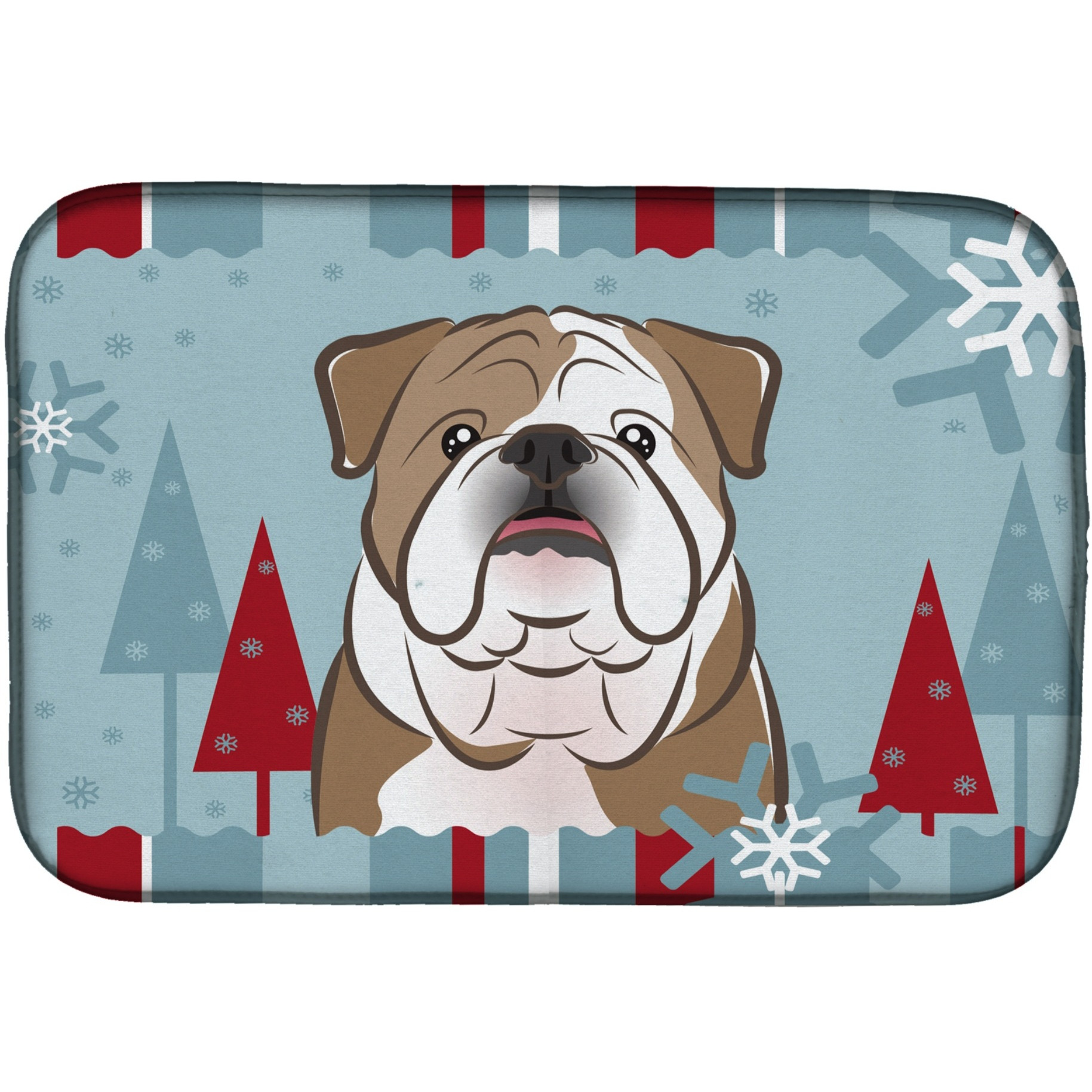 &quotCaroline's Treasures Winter Holiday English Bulldog Dish Drying Mat, 14"" x 21"""