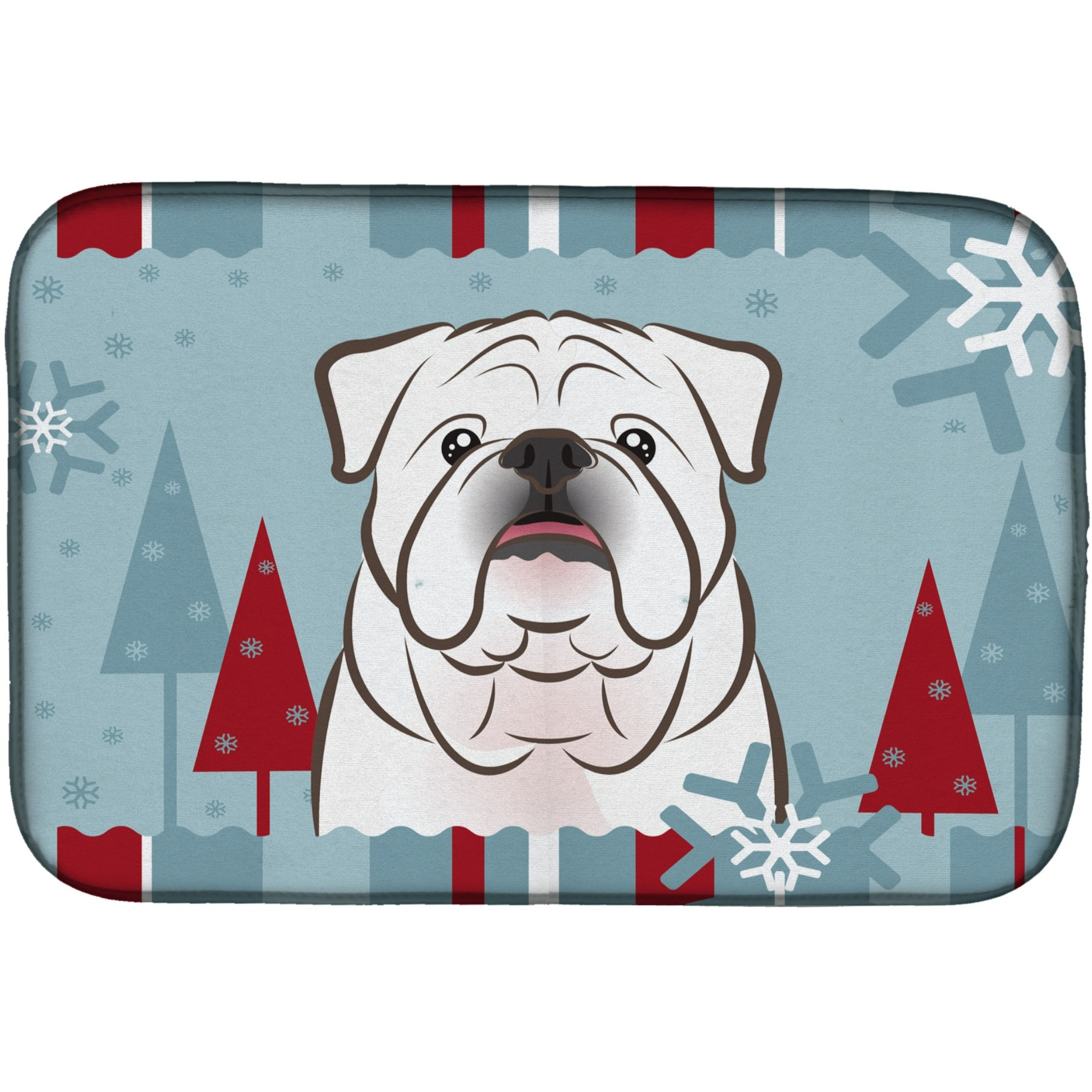 &quotCaroline's Treasures Winter Holiday White English Bulldog Dish Drying Mat, 14"" x 21"""