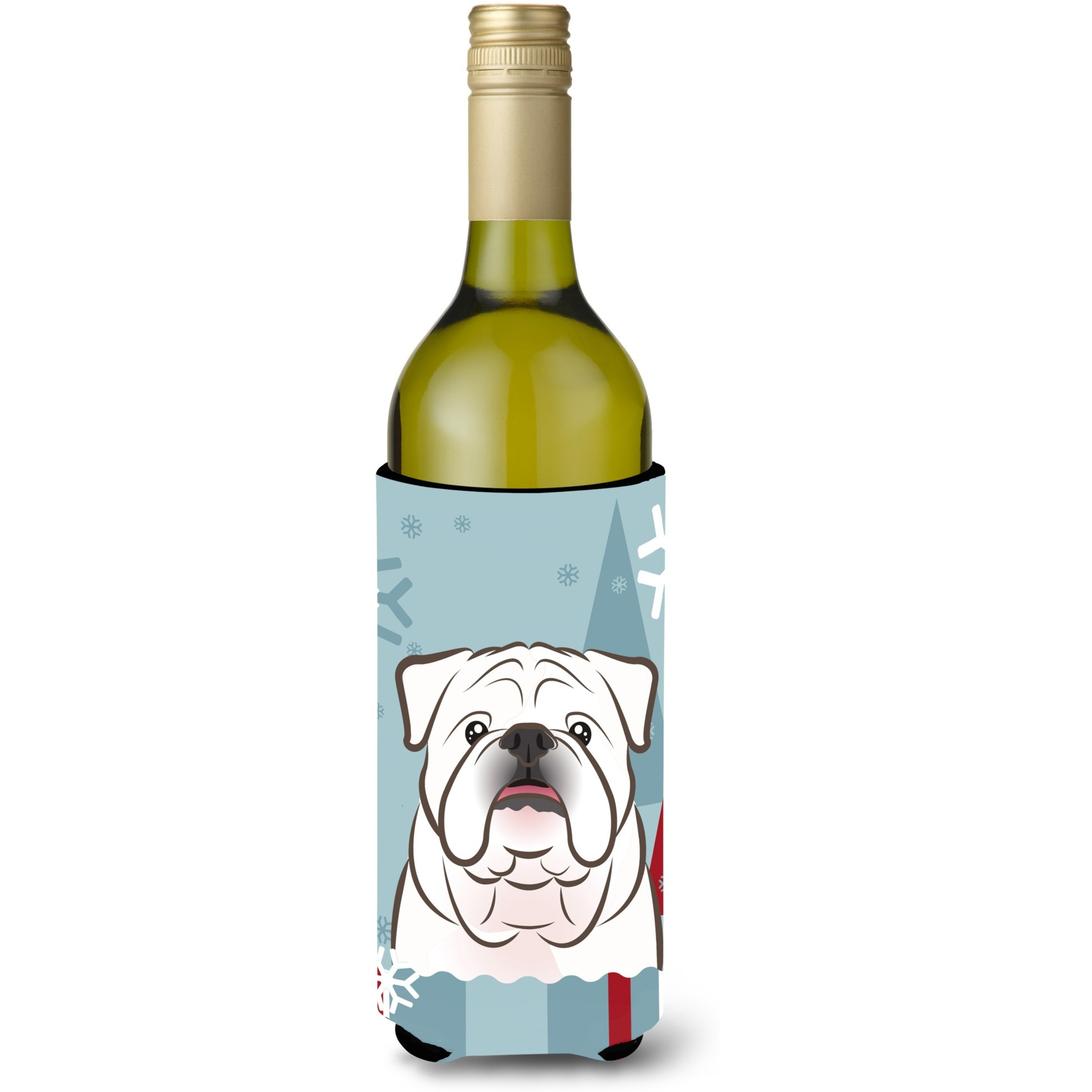 &quotCaroline's Treasures Winter Holiday White English Bulldog Wine Bottle Koozie Hugger, 750 ml, Multicolor"