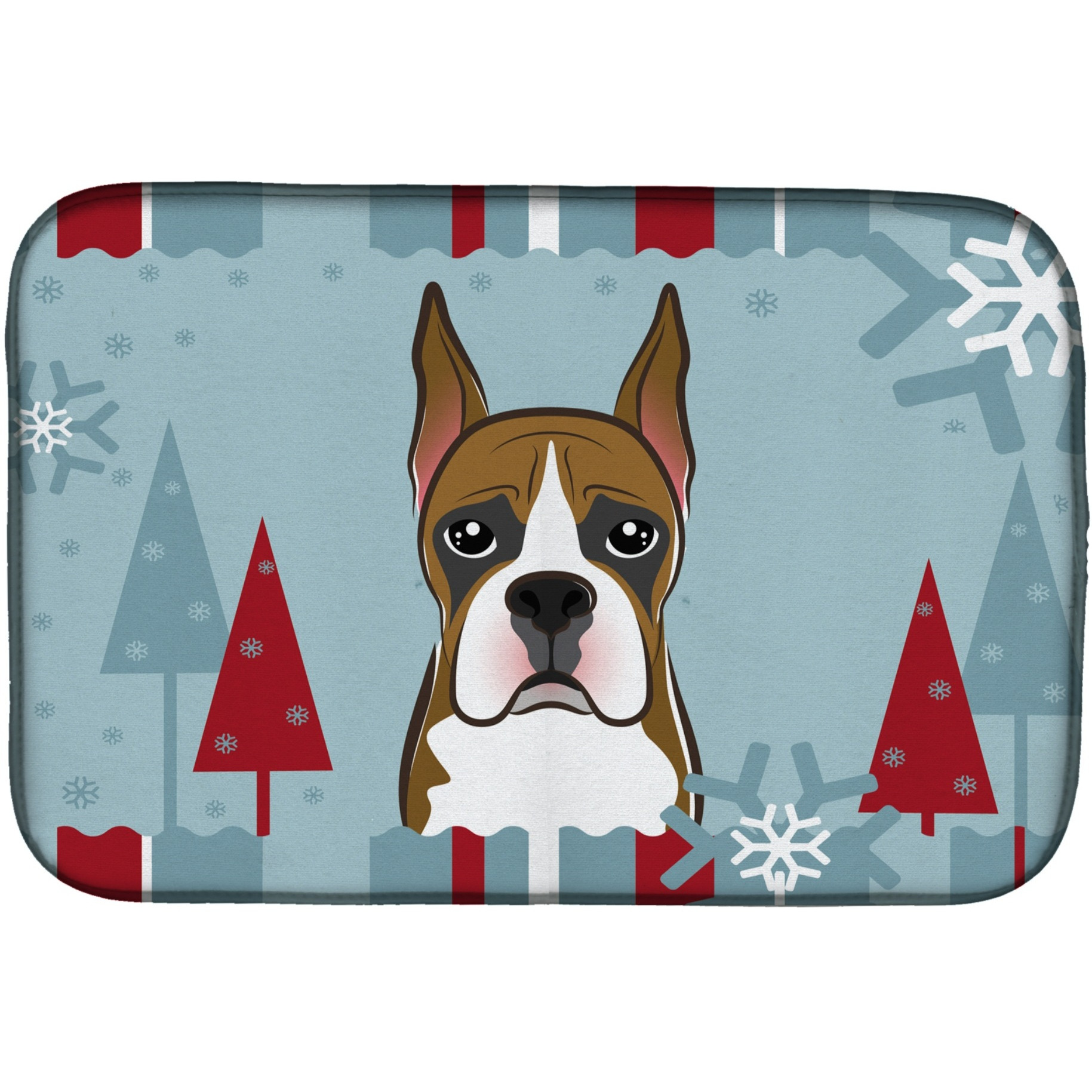 &quotCaroline's Treasures Winter Holiday Boxer Dish Drying Mat, 14"" x 21"""